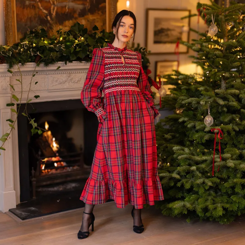 Emmeline Pankhurst Women's Dress Stewart Tartan with Midas’ Touch Hand Smocking sold by Smock London