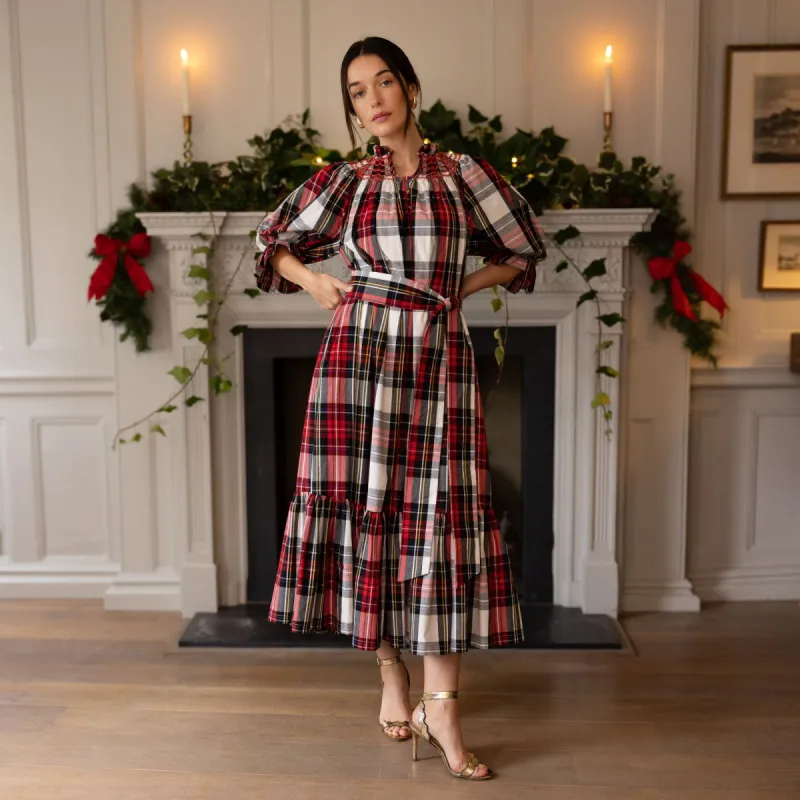 Colette Dress Royal Tartan with Sleigh Bell Hand Smocking sold by Smock London