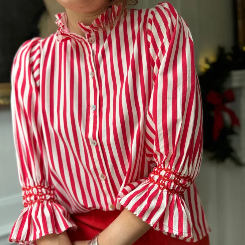 Shelley Blouse  Santa Stripe With Rudolph Smocking Edition 8 sold by Smock London