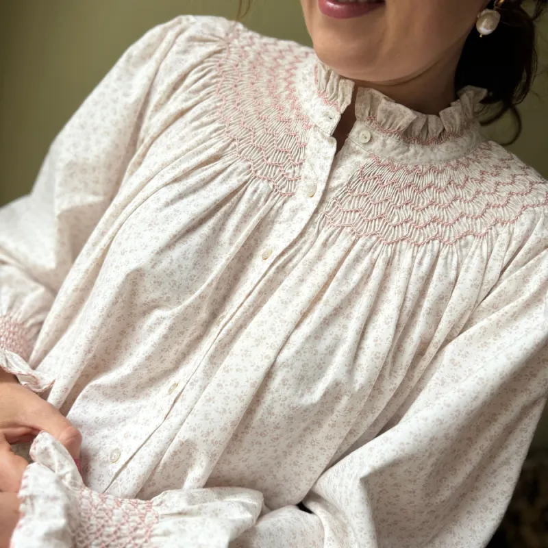 Scholl Women's Blouse Dusty Rose Ditsy With Vintage Rose Hand Smocking Edition 33 sold by Smock London