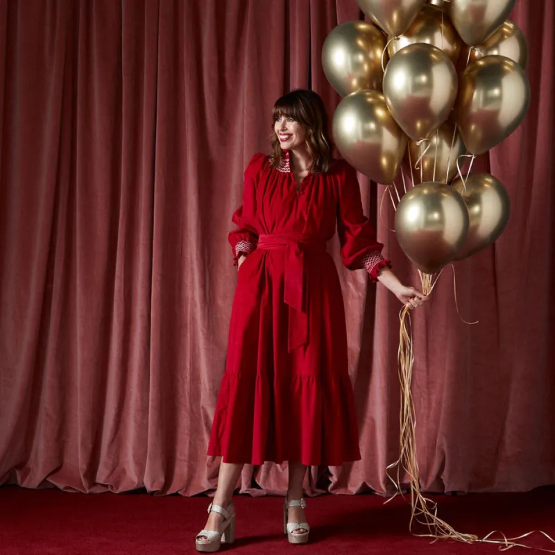 M/L Daily Dress Edit x Smock London Colette Women's Dress Scarlett Needlecord with Golden Gal Hand Smocking sold by Smock London