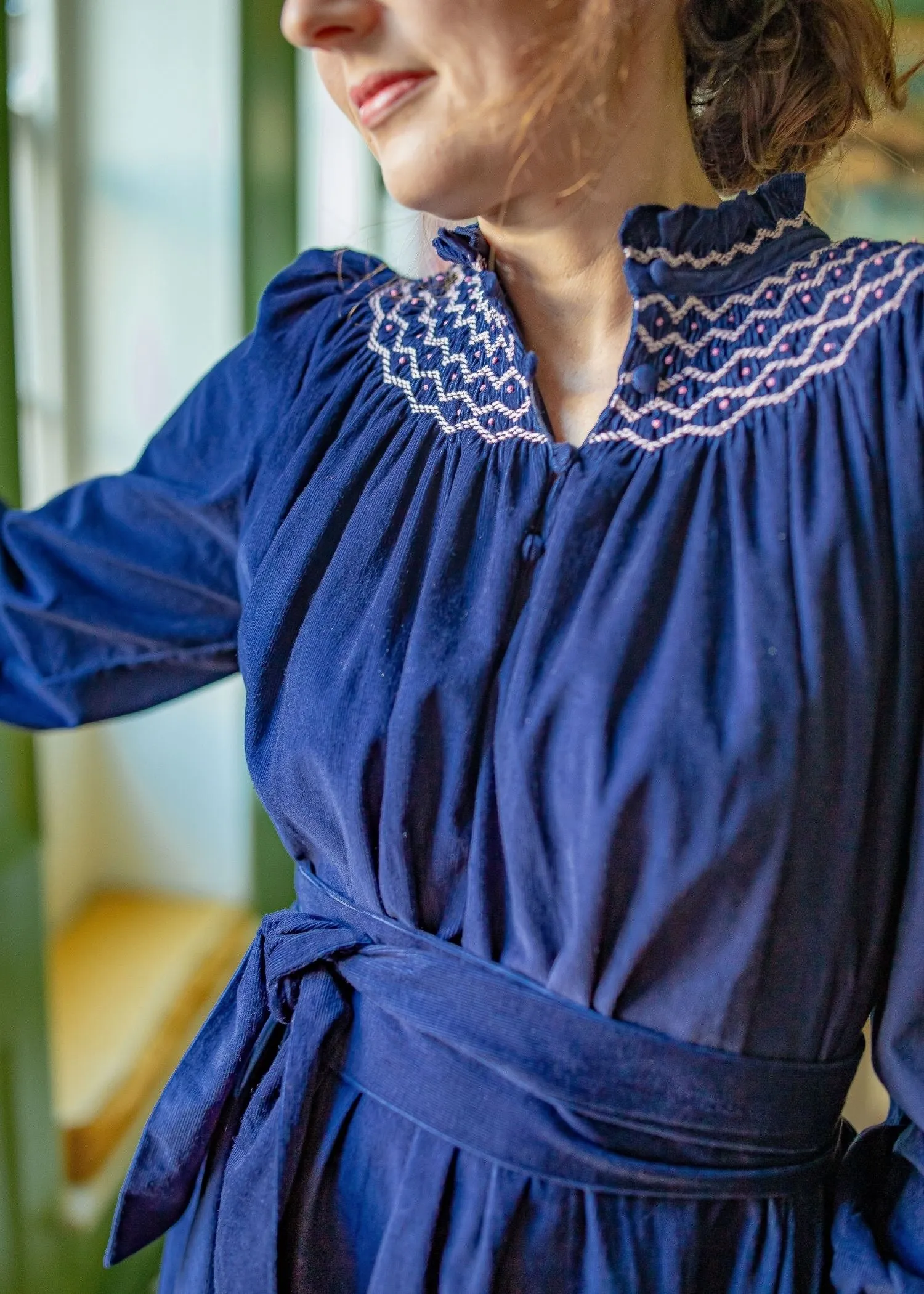 S/M Colette Women's Dress Swallowtail Needlecord with Hedgerow Hand Smocking sold by Smock London product image thumbnail 5