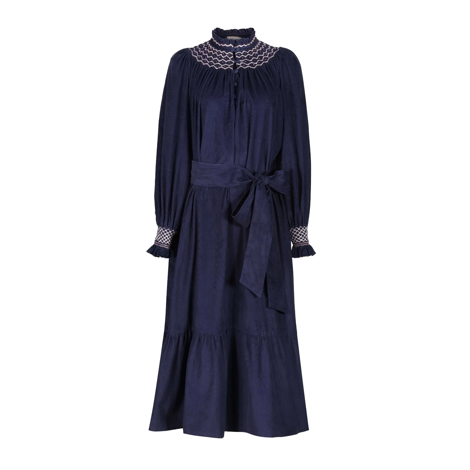 S/M Colette Women's Dress Swallowtail Needlecord with Hedgerow Hand Smocking sold by Smock London product image thumbnail 2