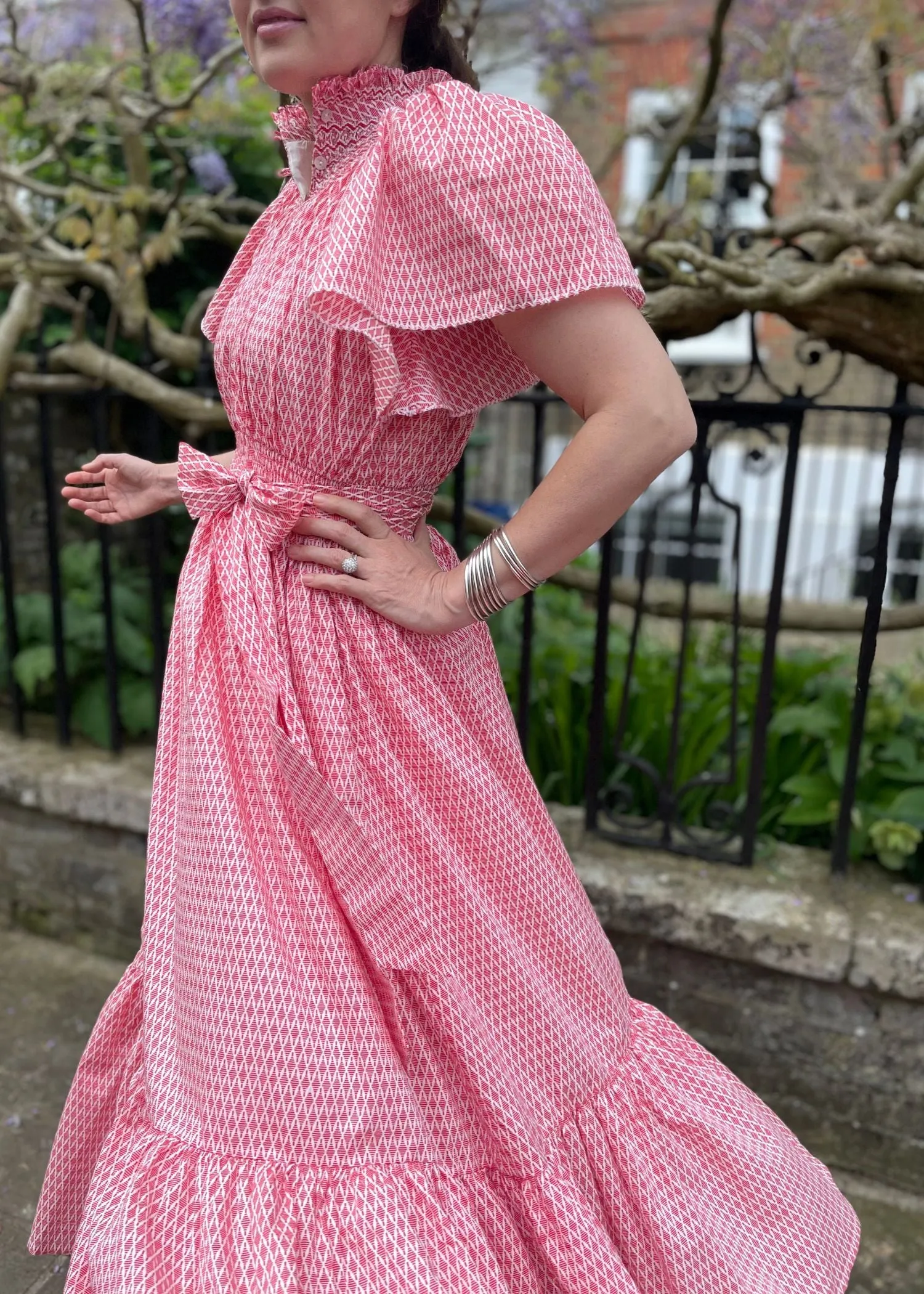 S/M Daily Dress Edit x Smock London Colette Dress Scarlet Trellis with Pearl Queen Hand Smocking sold by Smock London product image thumbnail 5