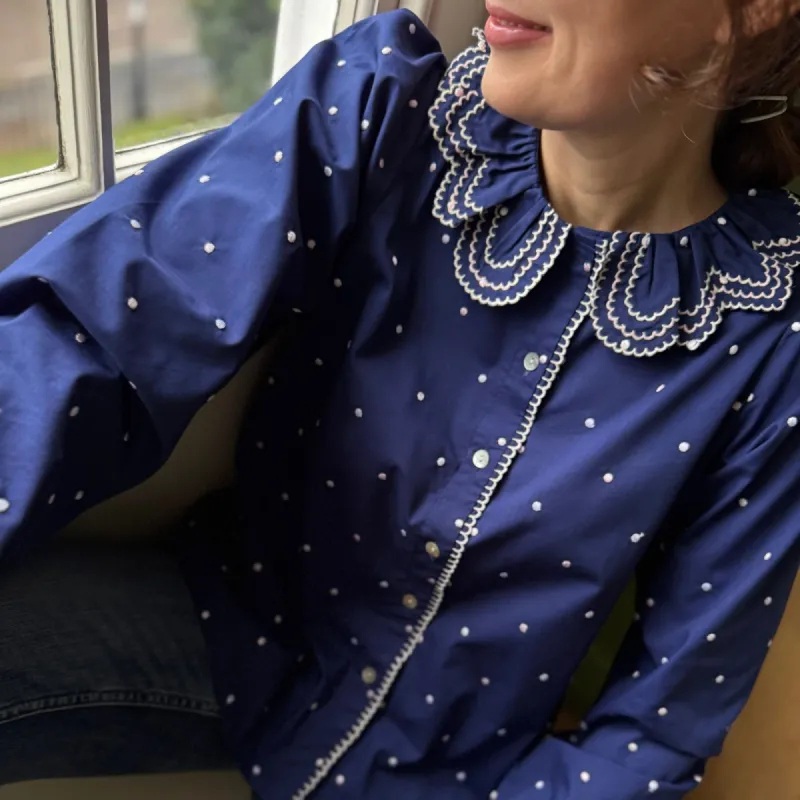 Bronte Blouse Night Sky Cotton with Twilight Embroidery sold by Smock London