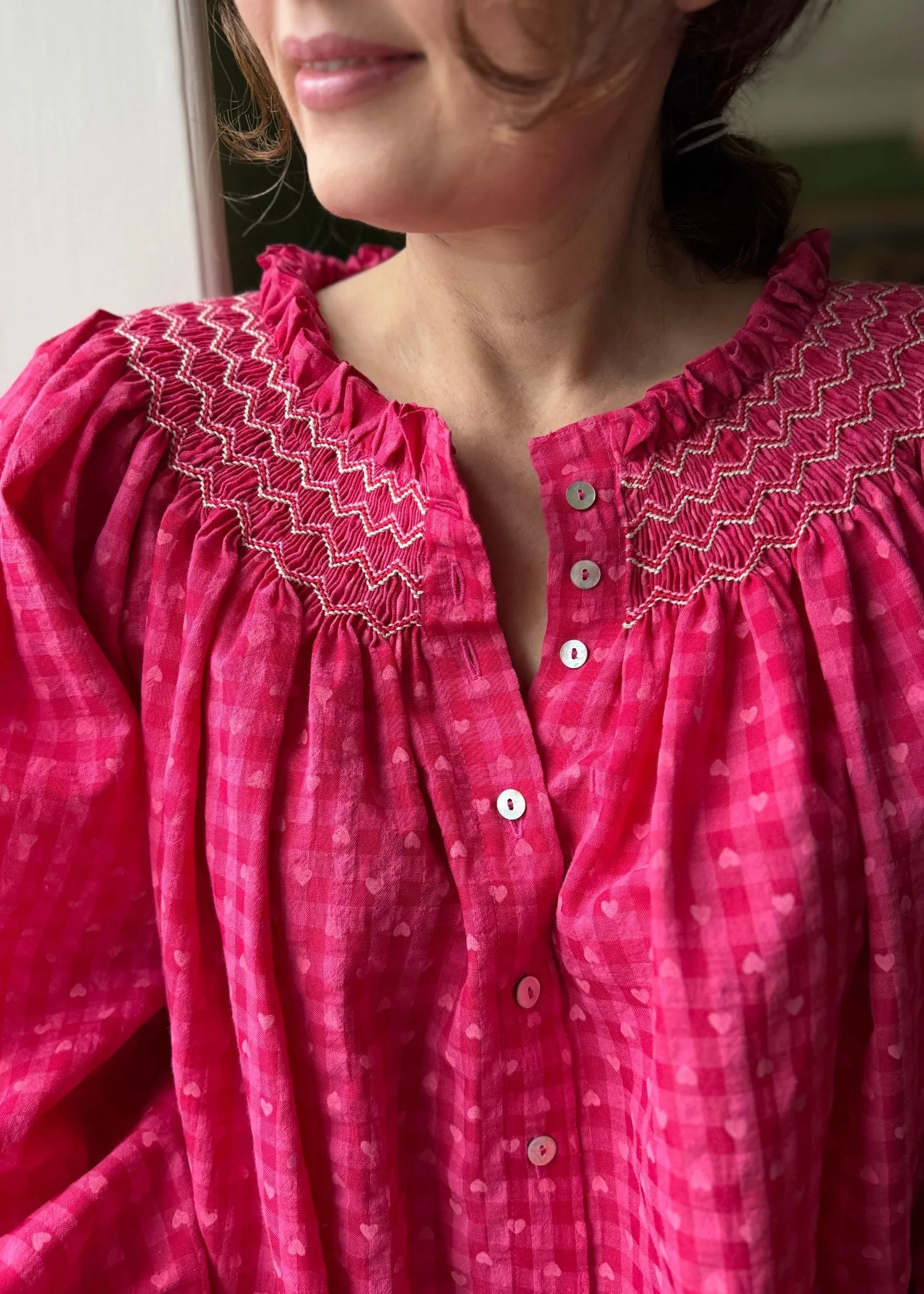 Cleopatra Blouse Loveheart Gingham with Peppermint Swirl Hand Smocking Edition 16 sold by Smock London product image thumbnail 4