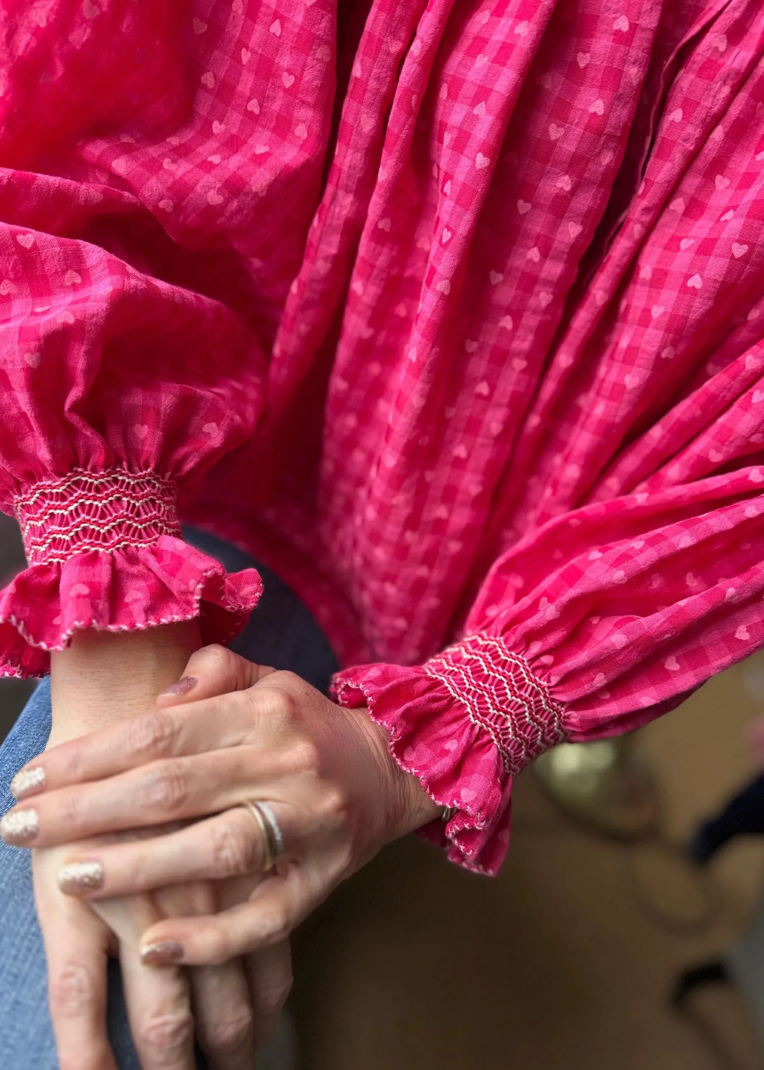 Cleopatra Blouse Loveheart Gingham with Peppermint Swirl Hand Smocking Edition 16 sold by Smock London product image thumbnail 5