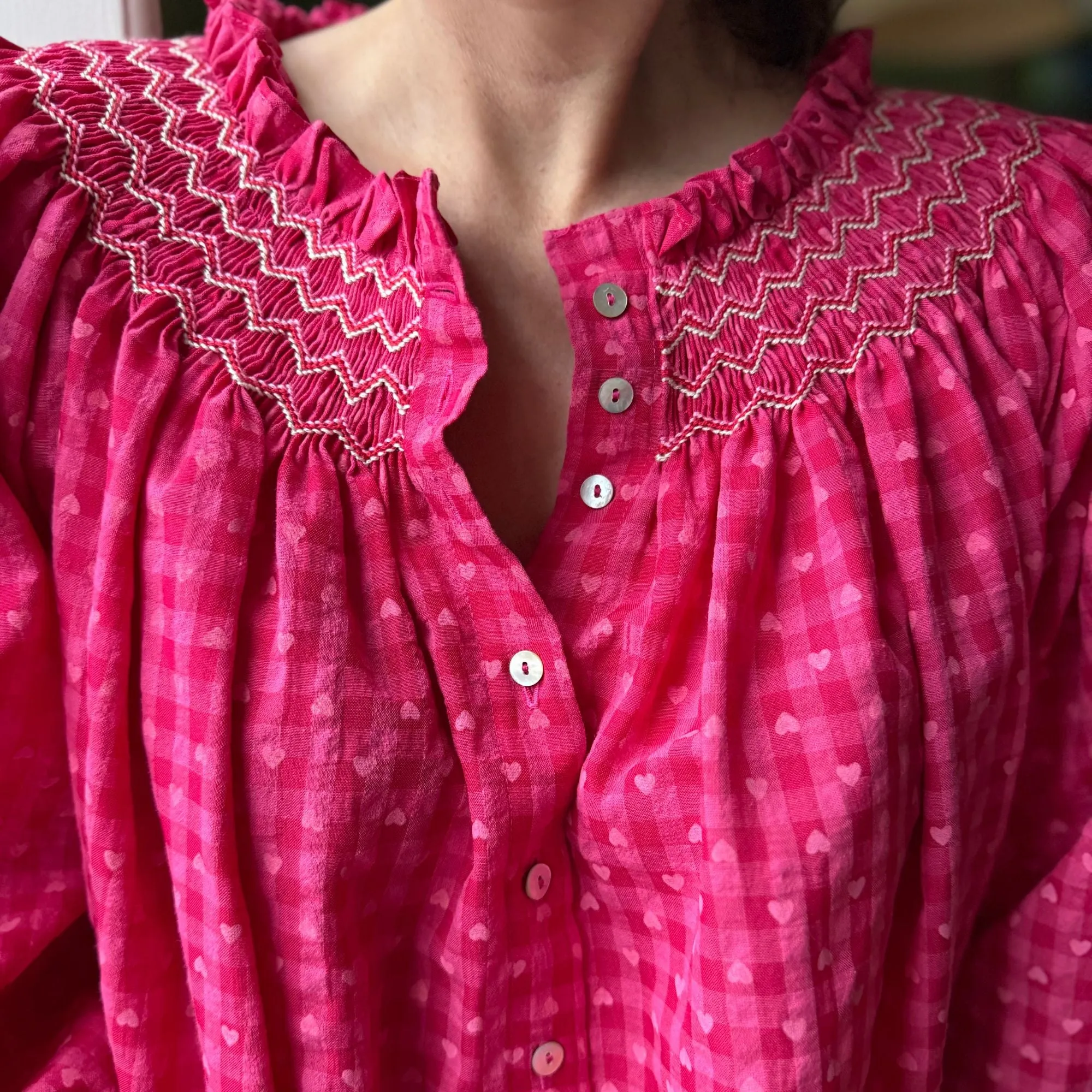 Cleopatra Blouse Loveheart Gingham with Peppermint Swirl Hand Smocking Edition 16 sold by Smock London product image thumbnail 3