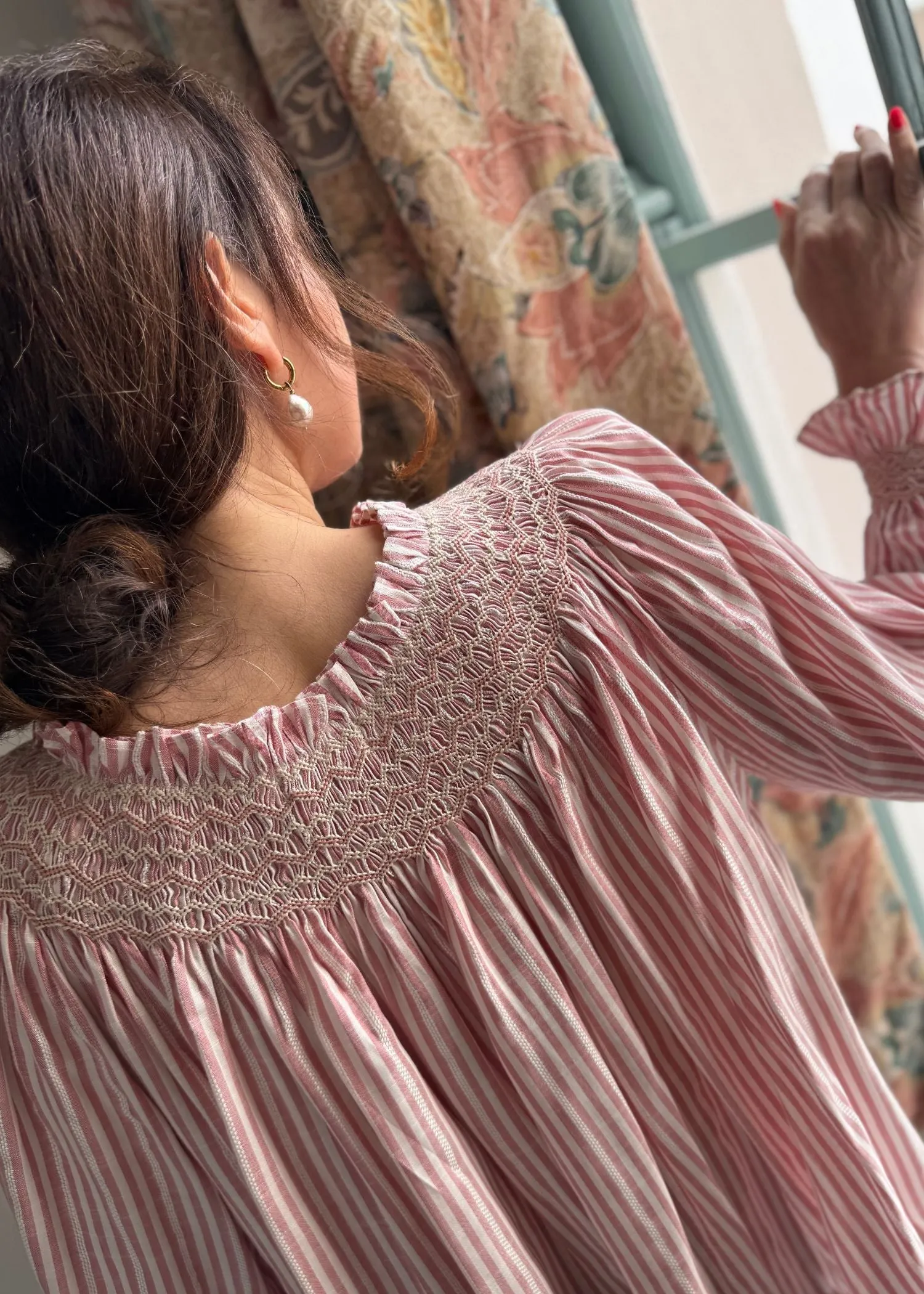 Cleopatra Blouse Cinnamon Stripes with Vanilla Spice Hand Smocking Edition 21 sold by Smock London product image thumbnail 3