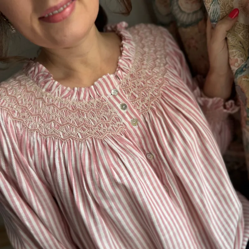 Cleopatra Blouse Cinnamon Stripes with Vanilla Spice Hand Smocking Edition 21 sold by Smock London