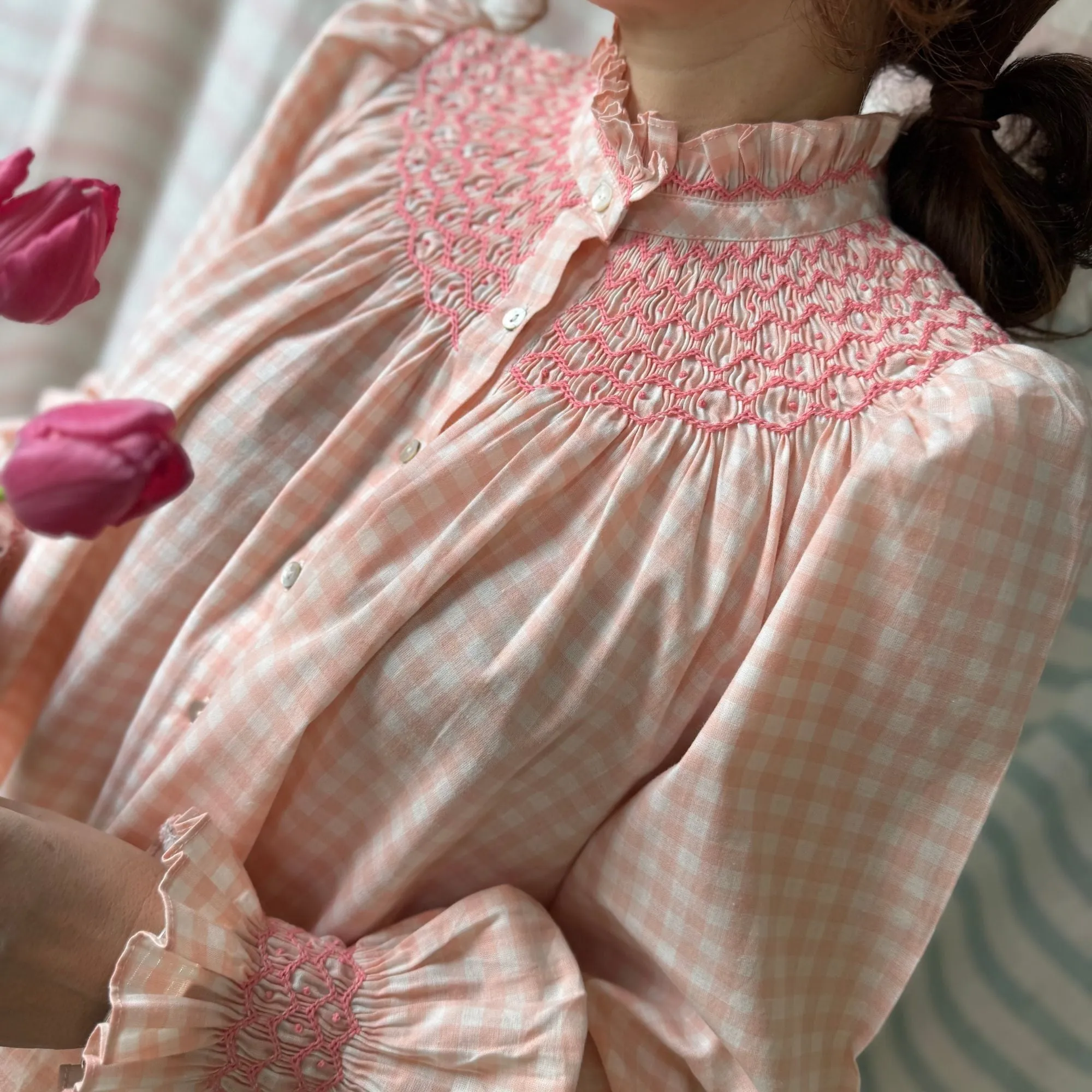 Med & Large Scholl Blouse Bellini Gingham with Calypso Hand Smocking Edition 40 sold by Smock London product image thumbnail 2