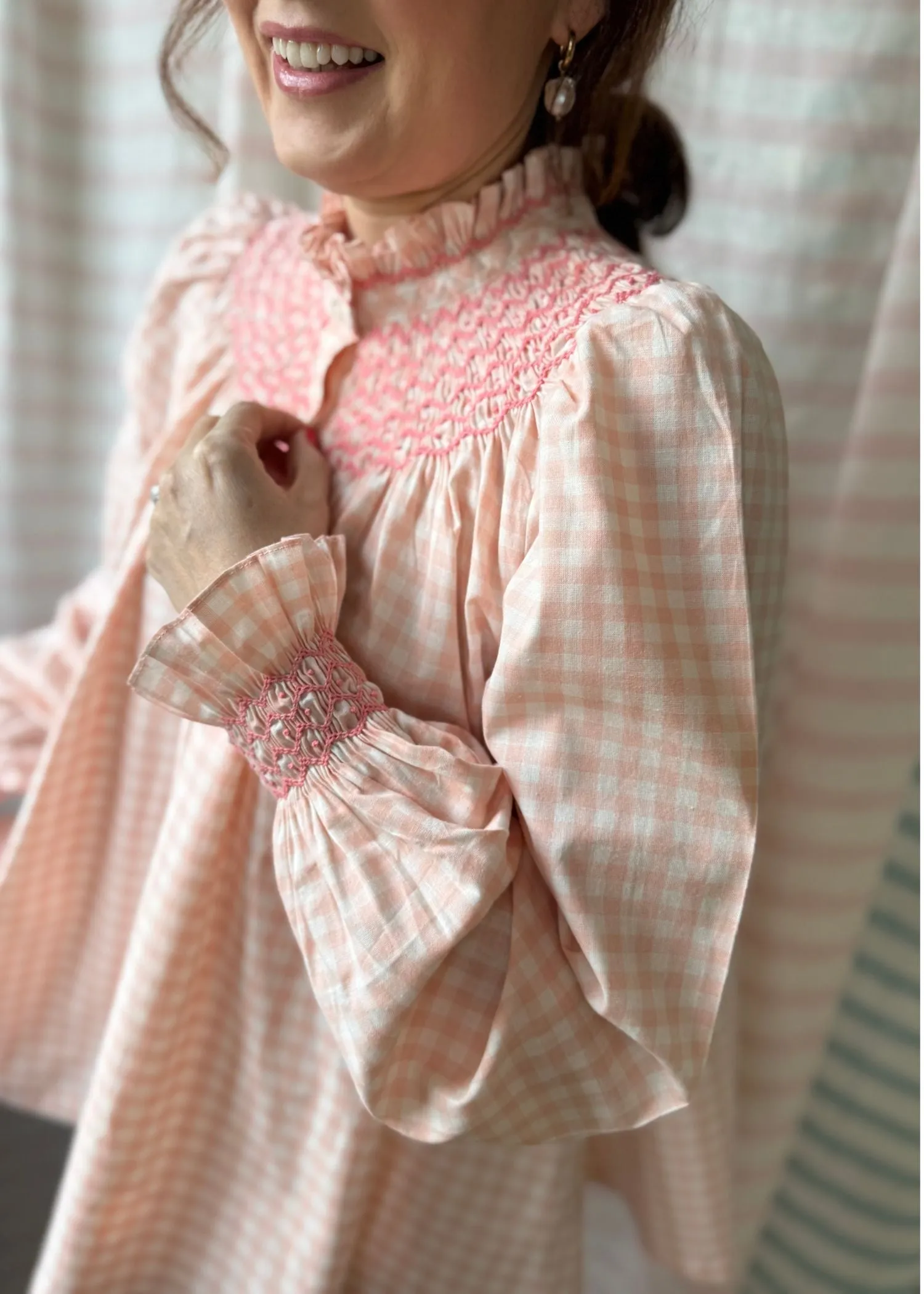 Med & Large Scholl Blouse Bellini Gingham with Calypso Hand Smocking Edition 40 sold by Smock London product image thumbnail 3