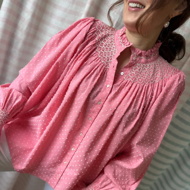 Scholl Blouse Strawberry Split Plumetti with Vanilla Hand Smocking Edition 38 sold by Smock London