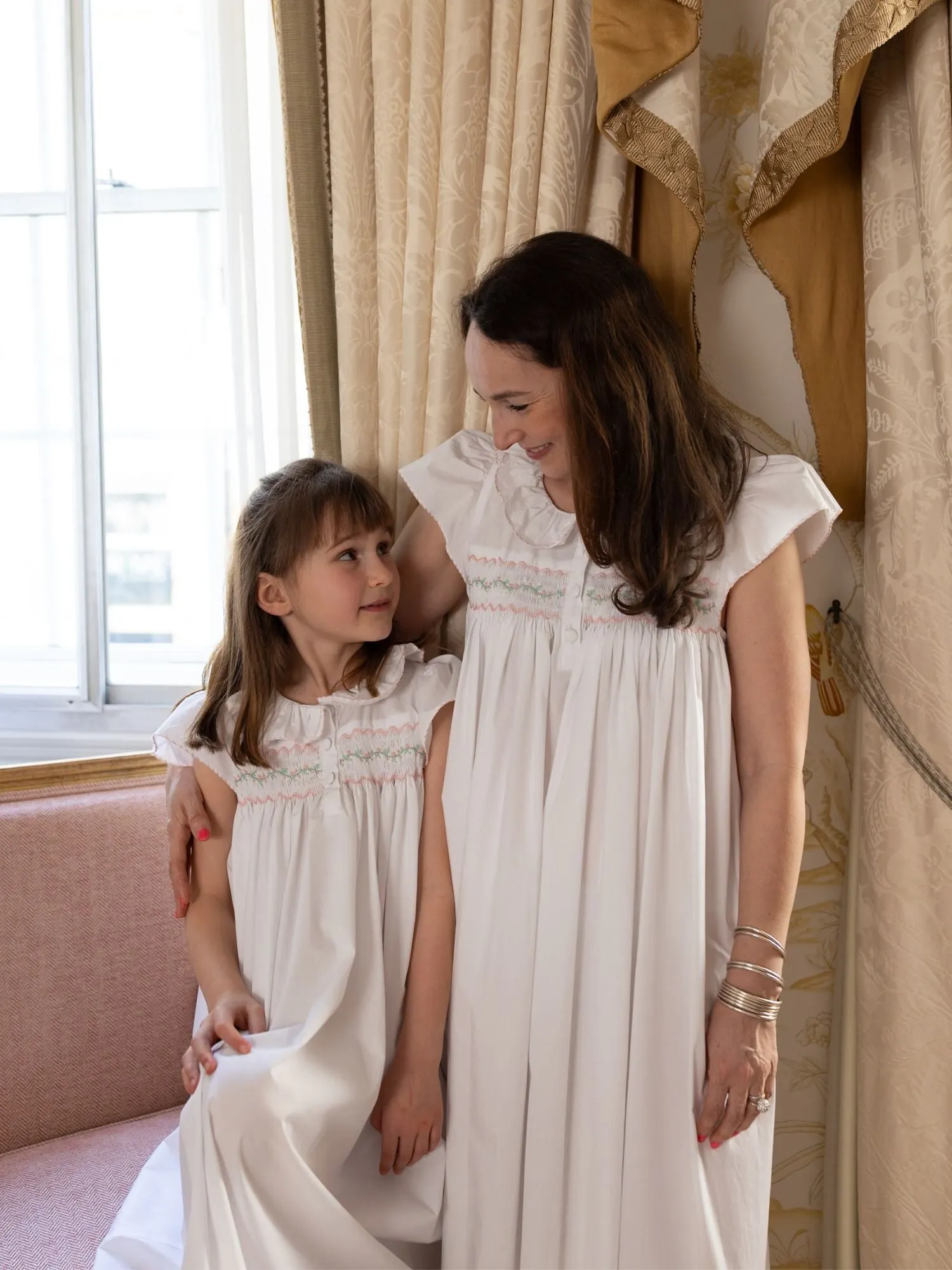 Memo Press x Smock London Women's Nightingale Dress Moonstone with Rose Garland Hand Smocking sold by Smock London product image thumbnail 3