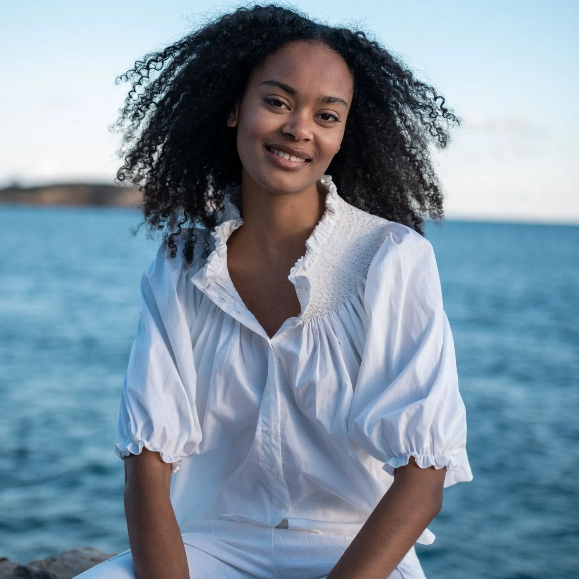 Cleopatra Blouse White with Lily Hand Smocking sold by Smock London product image thumbnail 3