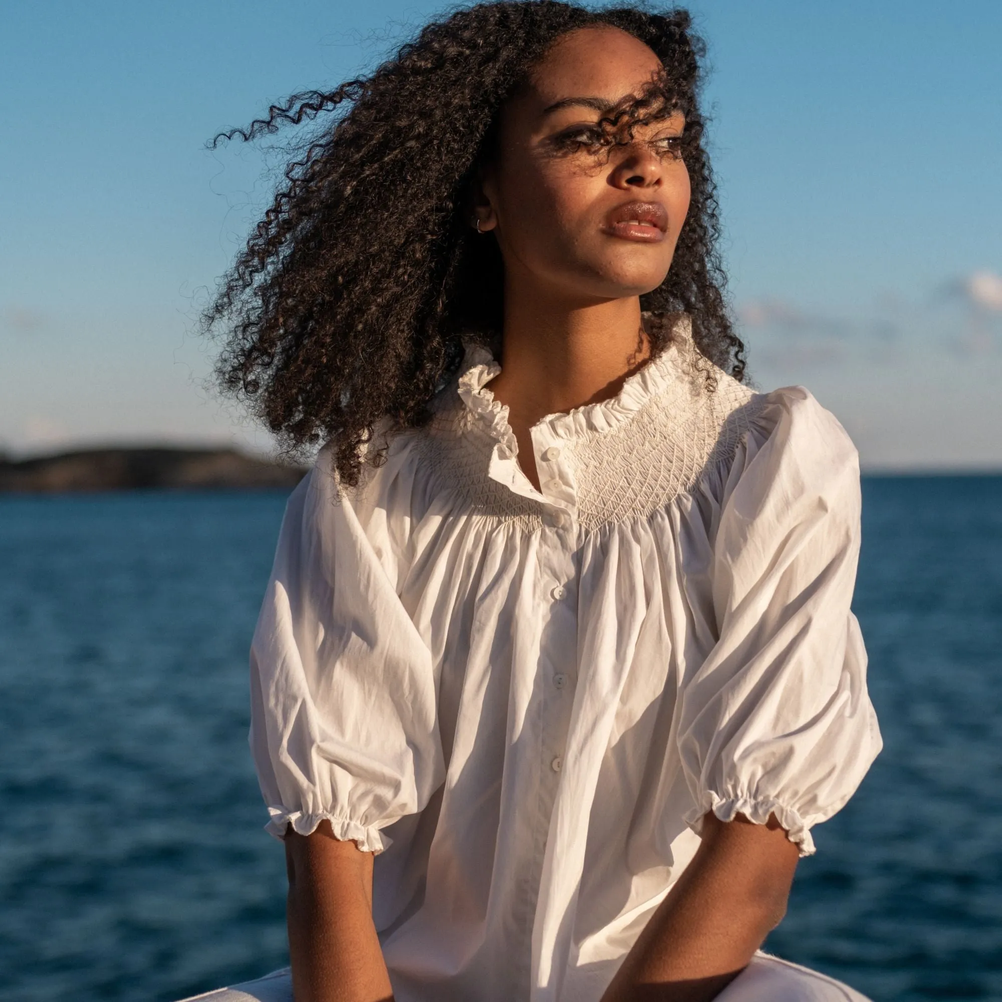 Cleopatra Blouse White with Lily Hand Smocking sold by Smock London