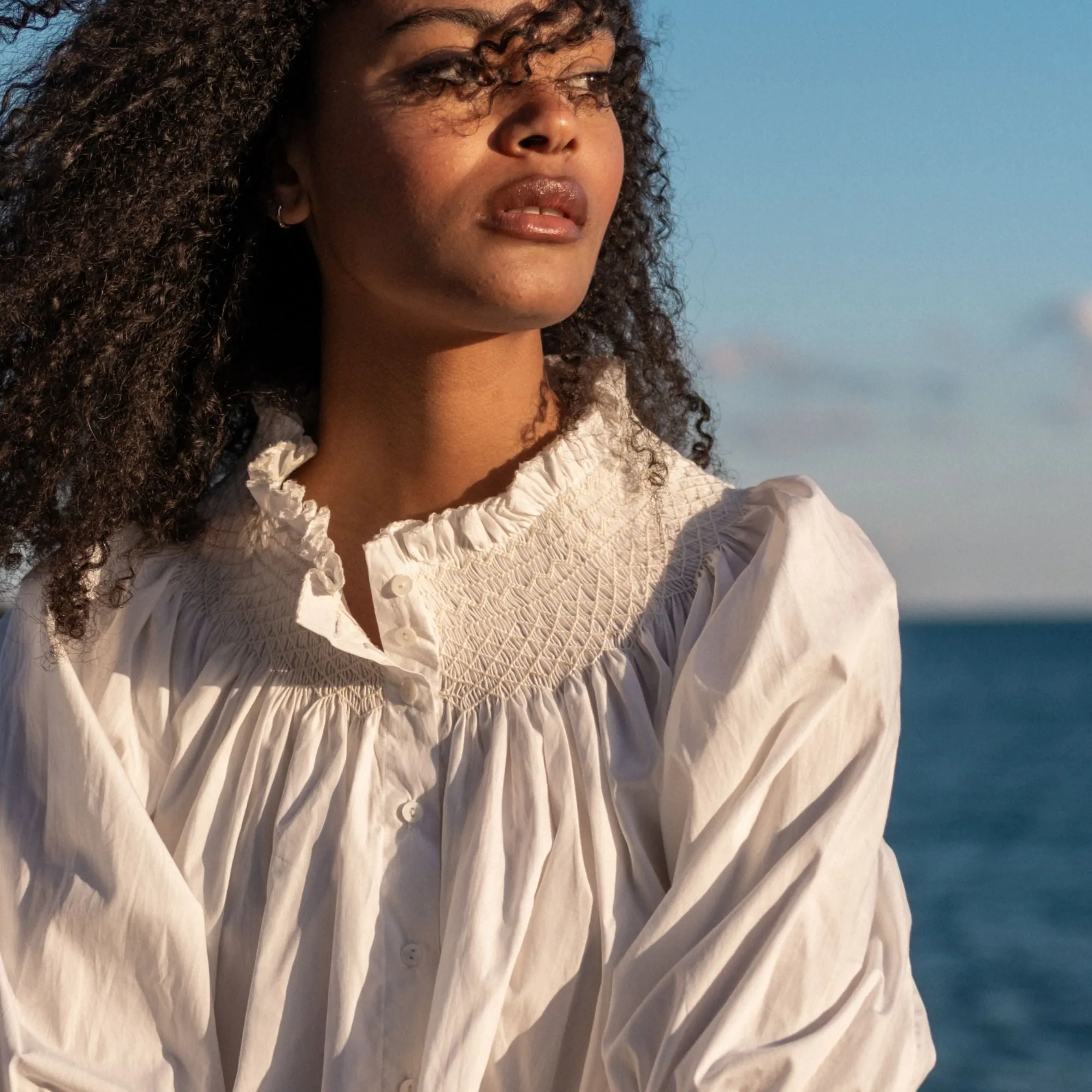 Cleopatra Blouse White with Lily Hand Smocking sold by Smock London product image thumbnail 2