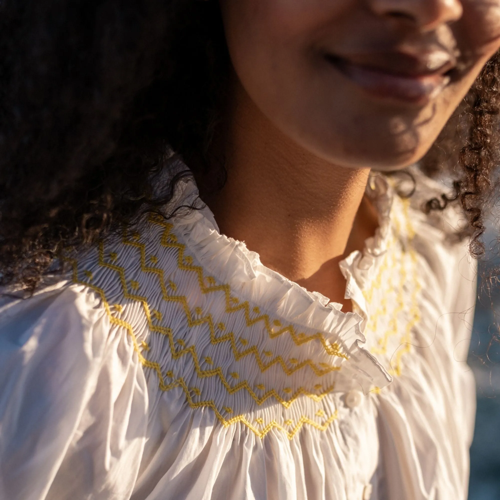 Small Cleopatra Blouse White with Sunshine Hand Smocking sold by Smock London product image thumbnail 2