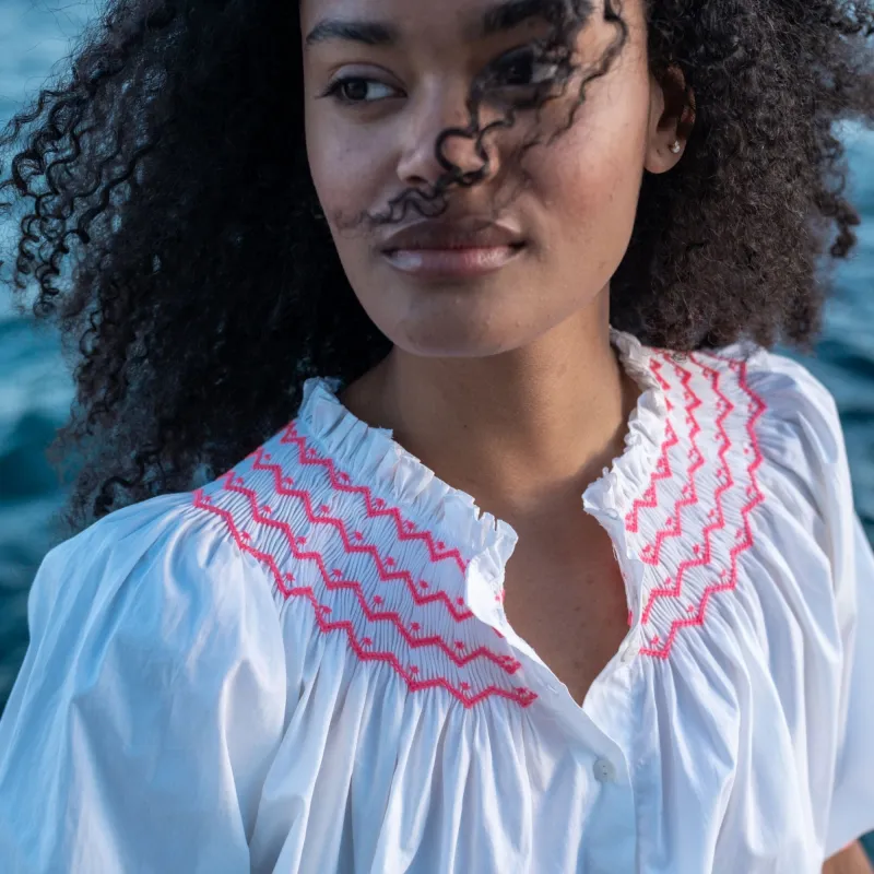 Small Cleopatra Blouse White with Girl About Town Hand Smocking sold by Smock London