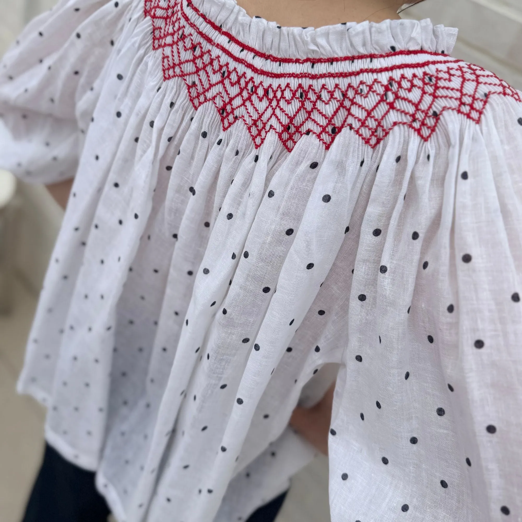 Cleopatra Blouse Domino Spots with Hot Lips Hand Smocking Edition 23 sold by Smock London product image thumbnail 2