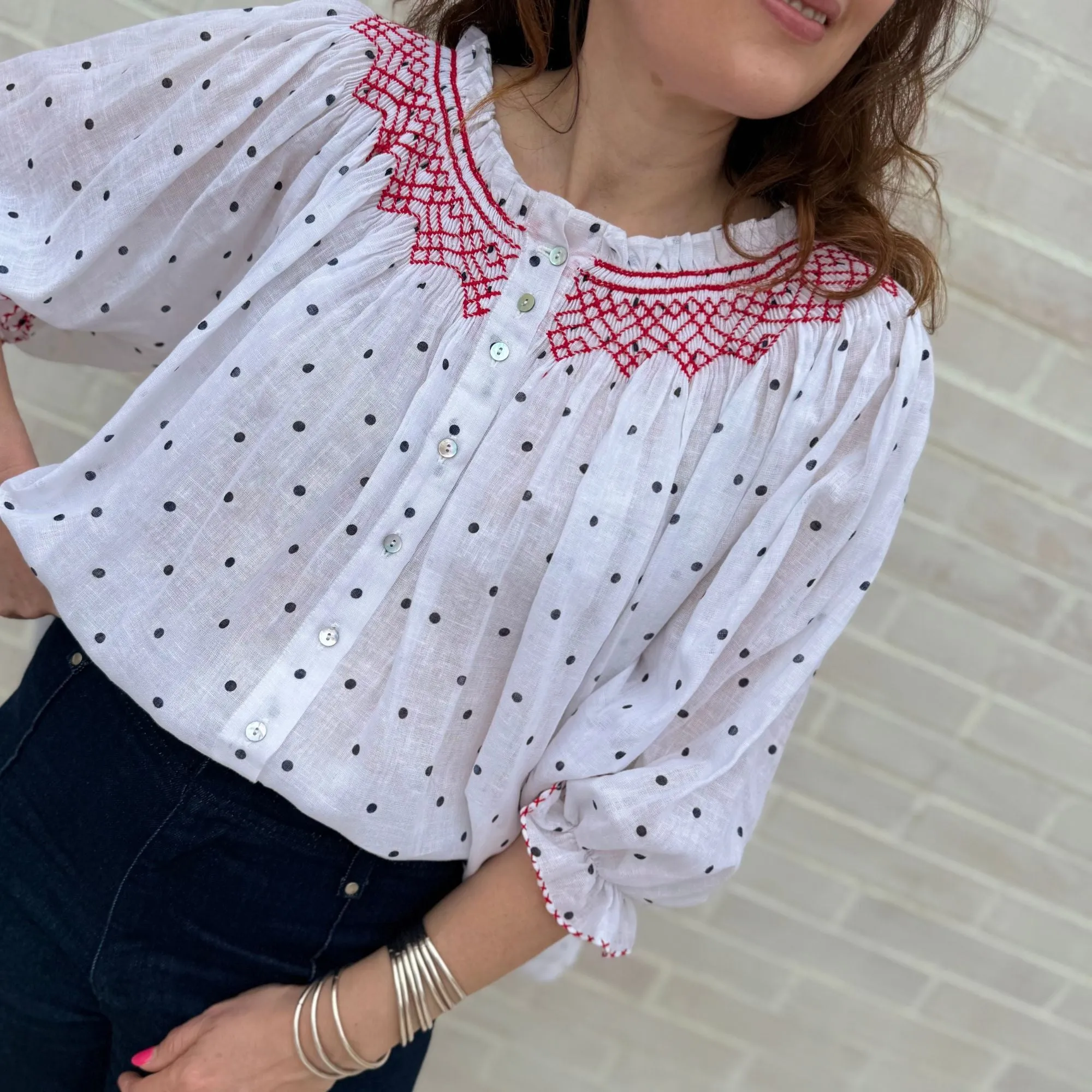 Cleopatra Blouse Domino Spots with Hot Lips Hand Smocking Edition 23 sold by Smock London product image thumbnail 3