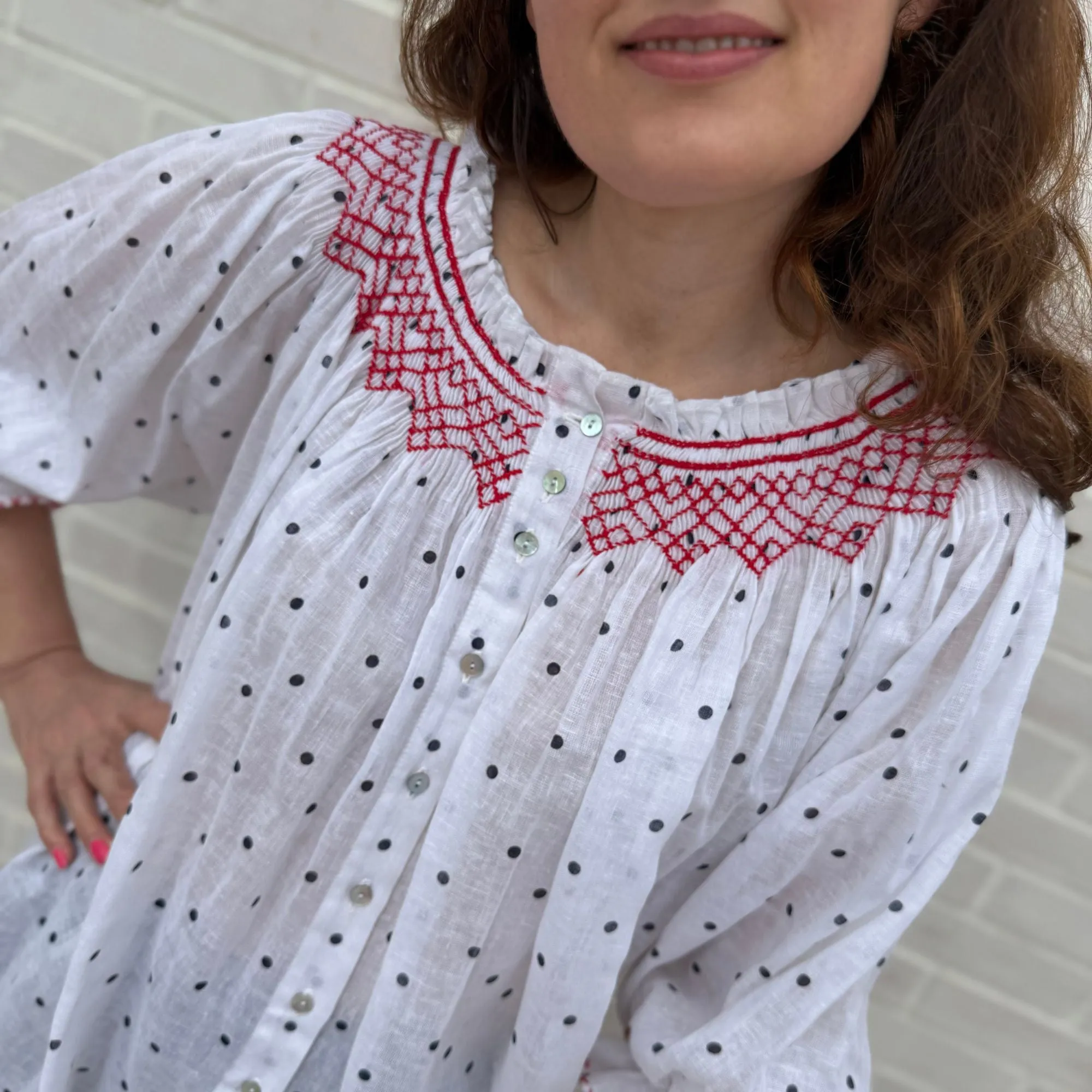 Cleopatra Blouse Domino Spots with Hot Lips Hand Smocking Edition 23 sold by Smock London product image thumbnail 4