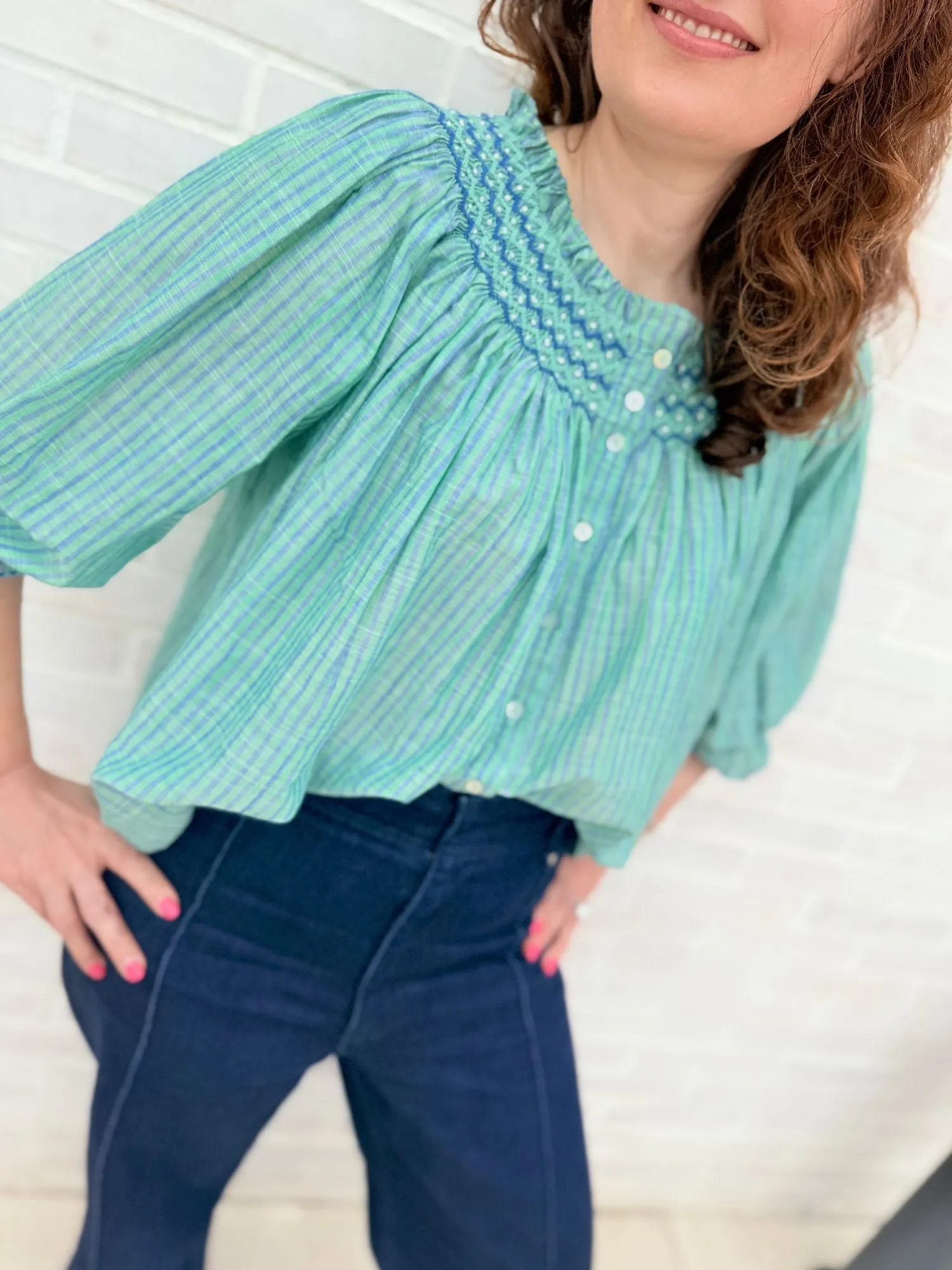 Cleopatra Blouse Islands in the Stream Cotton with Land and Sea Hand Smocking Edition 22 sold by Smock London product image thumbnail 3