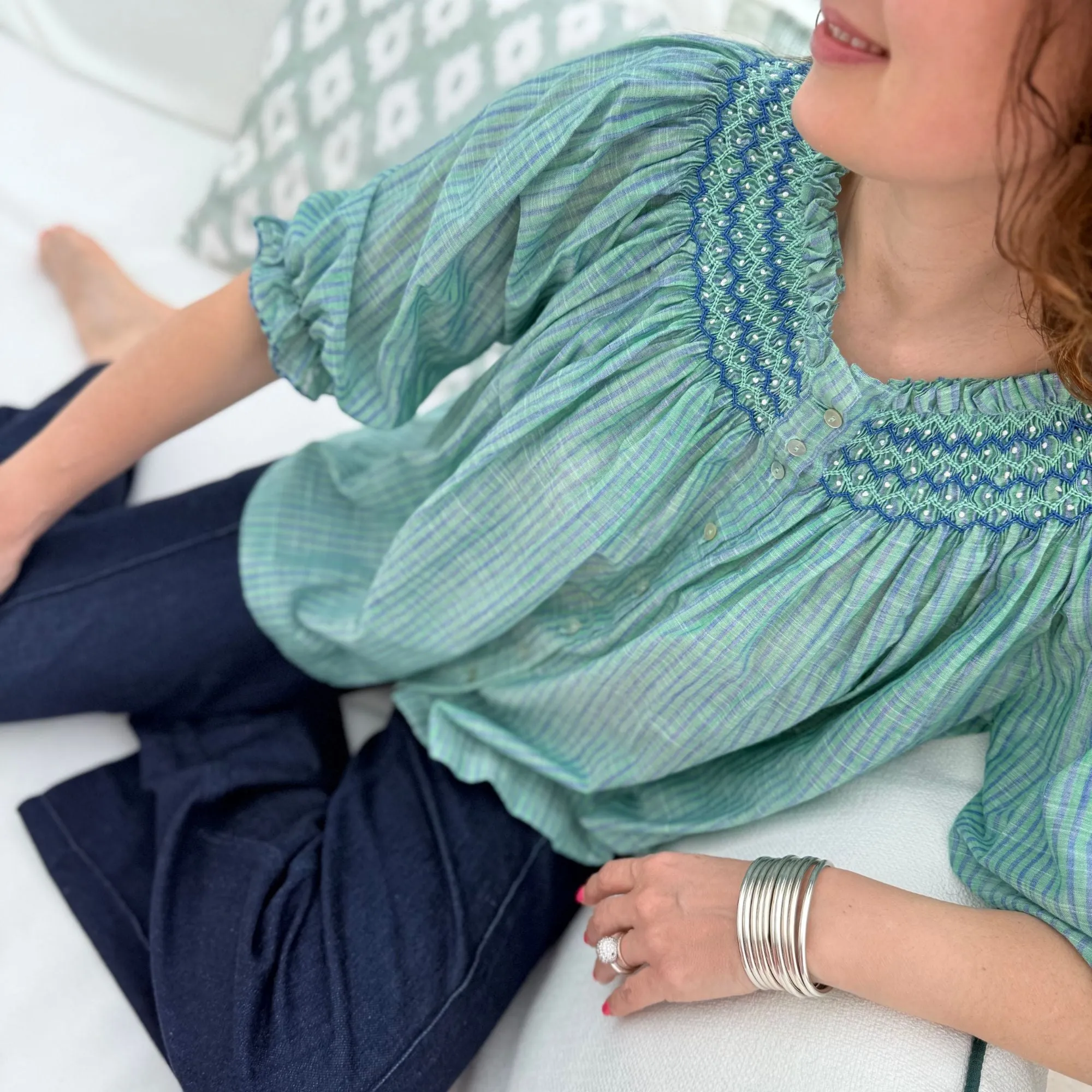 Cleopatra Blouse Islands in the Stream Cotton with Land and Sea Hand Smocking Edition 22 sold by Smock London product image thumbnail 2