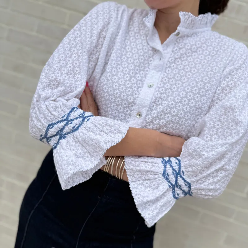 Small Shelley Blouse Daisy Chain Cotton with Sapphire Hand Smocking Edition 10 sold by Smock London