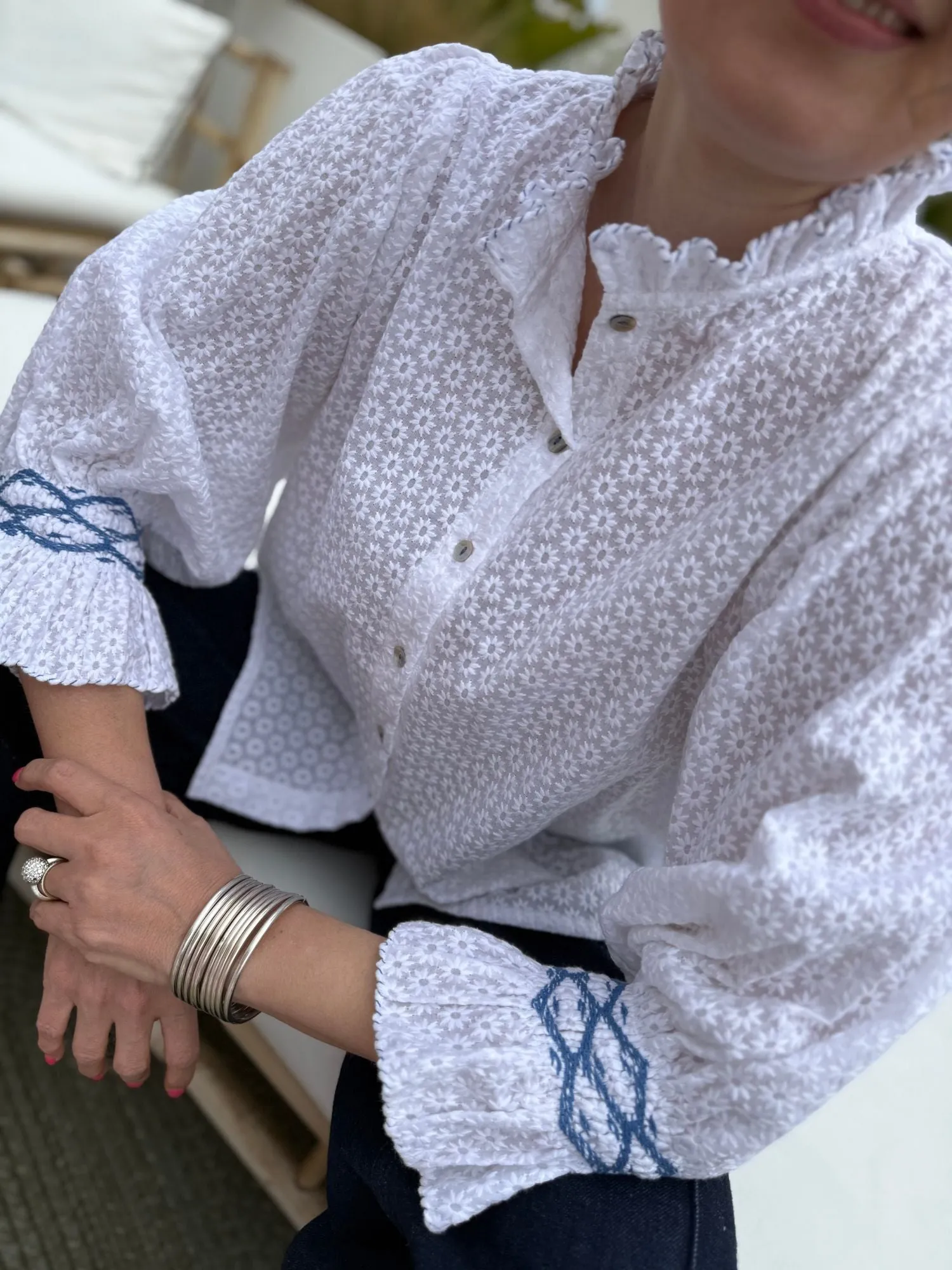 Small Shelley Blouse Daisy Chain Cotton with Sapphire Hand Smocking Edition 10 sold by Smock London product image thumbnail 4