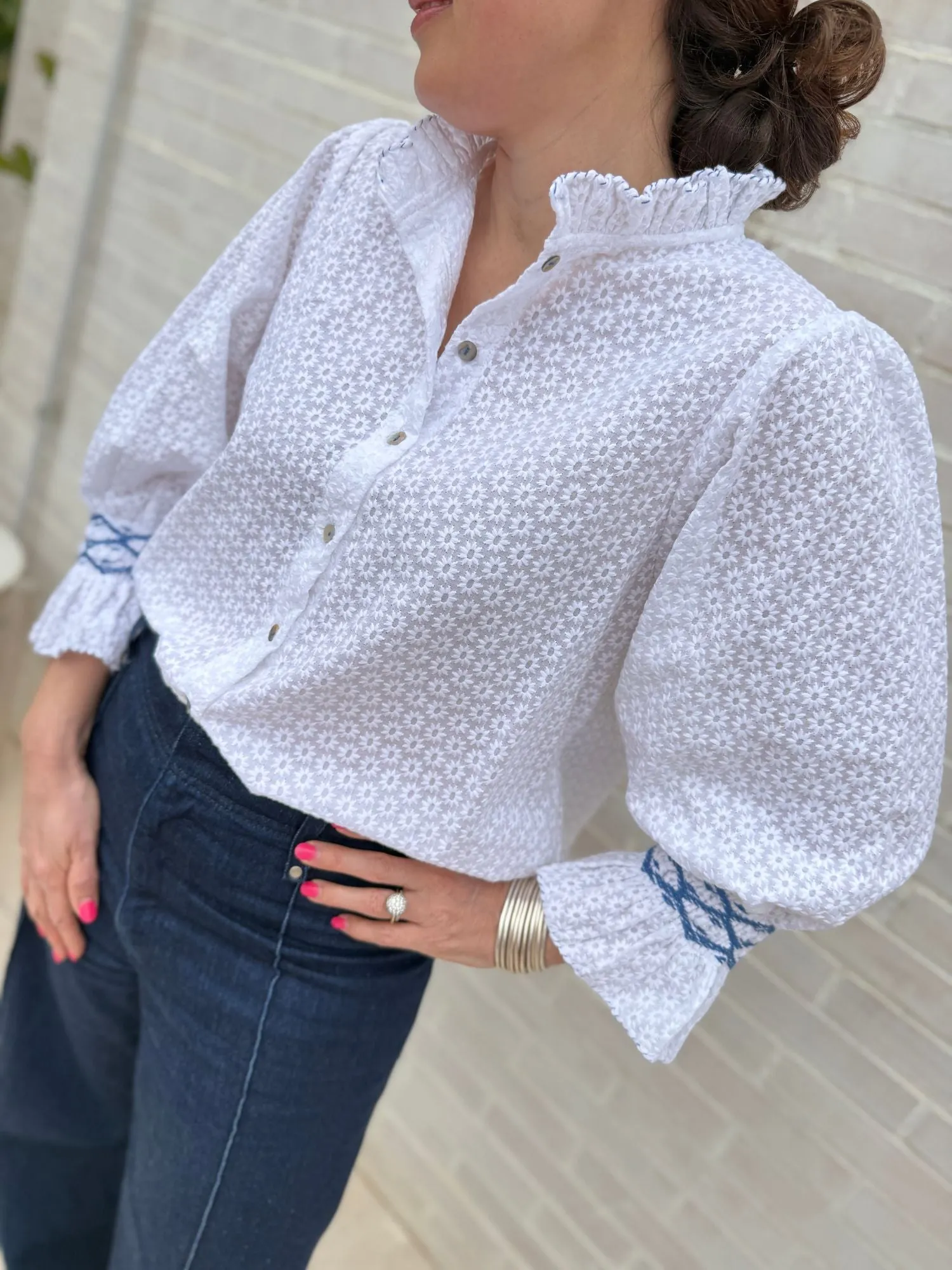 Small Shelley Blouse Daisy Chain Cotton with Sapphire Hand Smocking Edition 10 sold by Smock London product image thumbnail 3