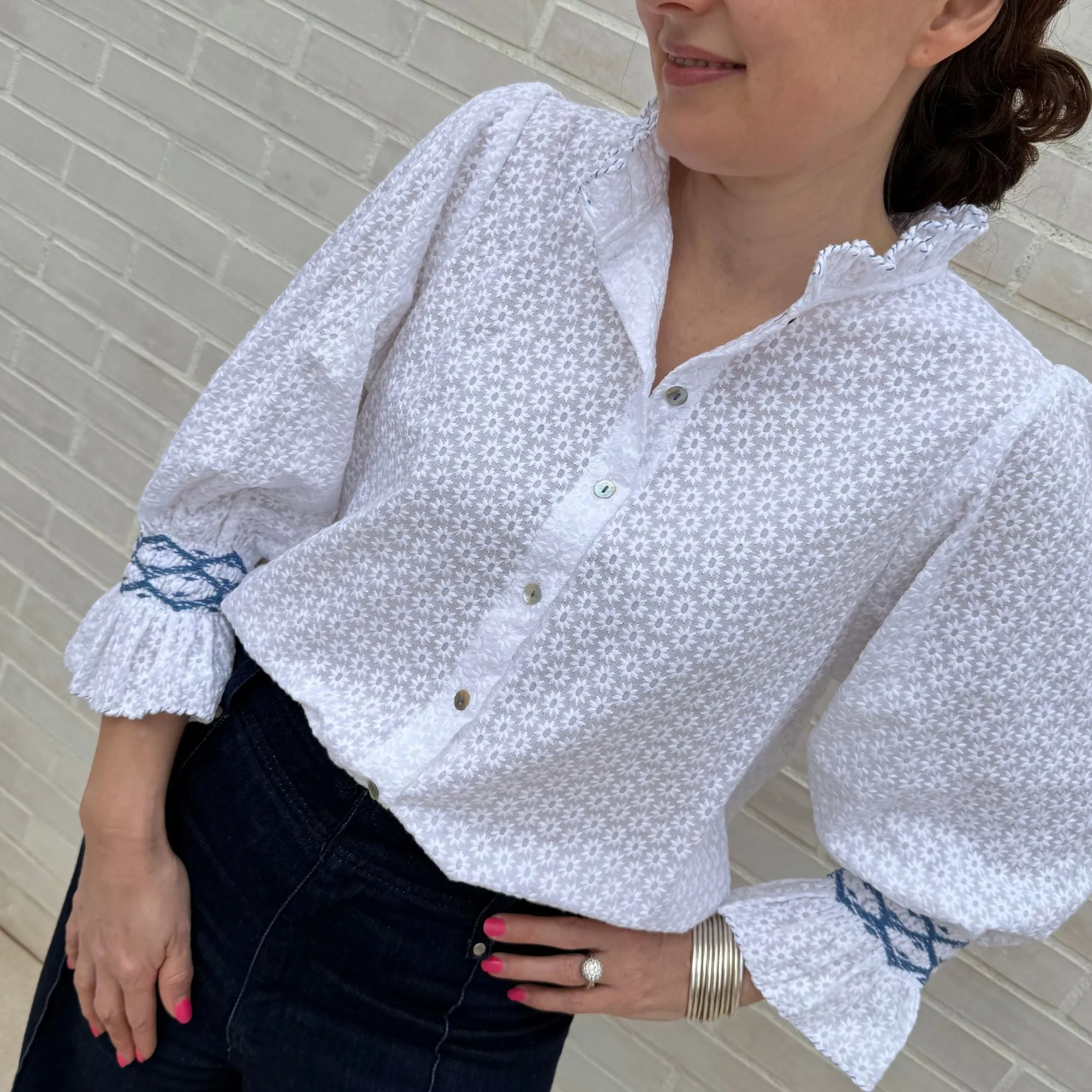 Small Shelley Blouse Daisy Chain Cotton with Sapphire Hand Smocking Edition 10 sold by Smock London product image thumbnail 2