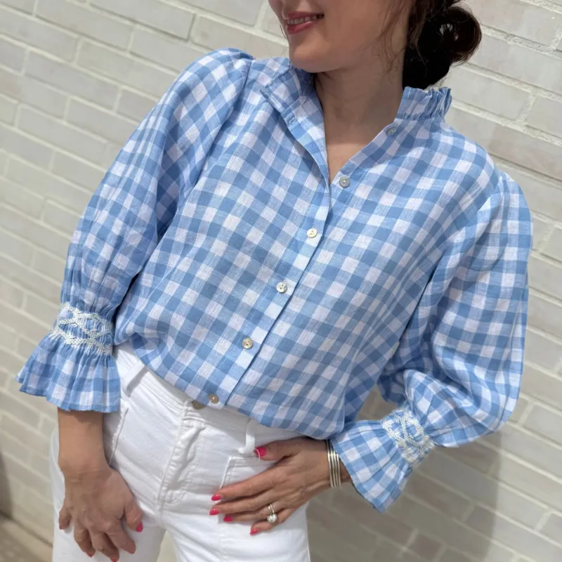 Shelley Blouse Lupin Gingham with Cow Parsley Hand Smocking Edition 9 sold by Smock London