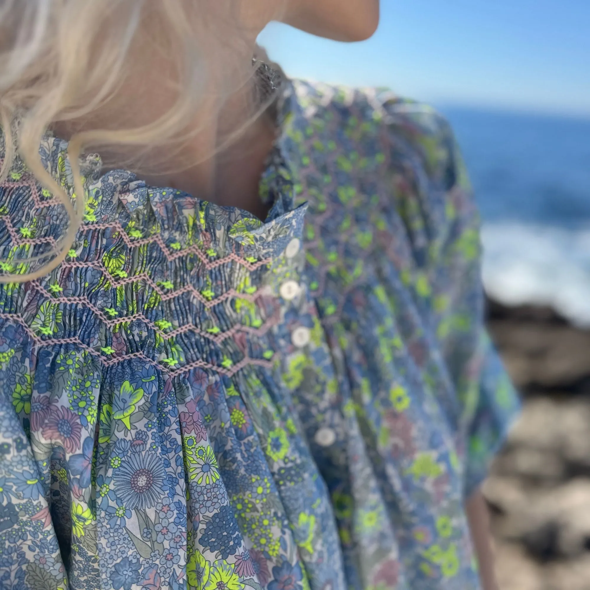 Cleopatra Blouse with Rhubarb and Custard Hand Smocking Made With Liberty Margaret Annie Neon Edition 22 sold by Smock London