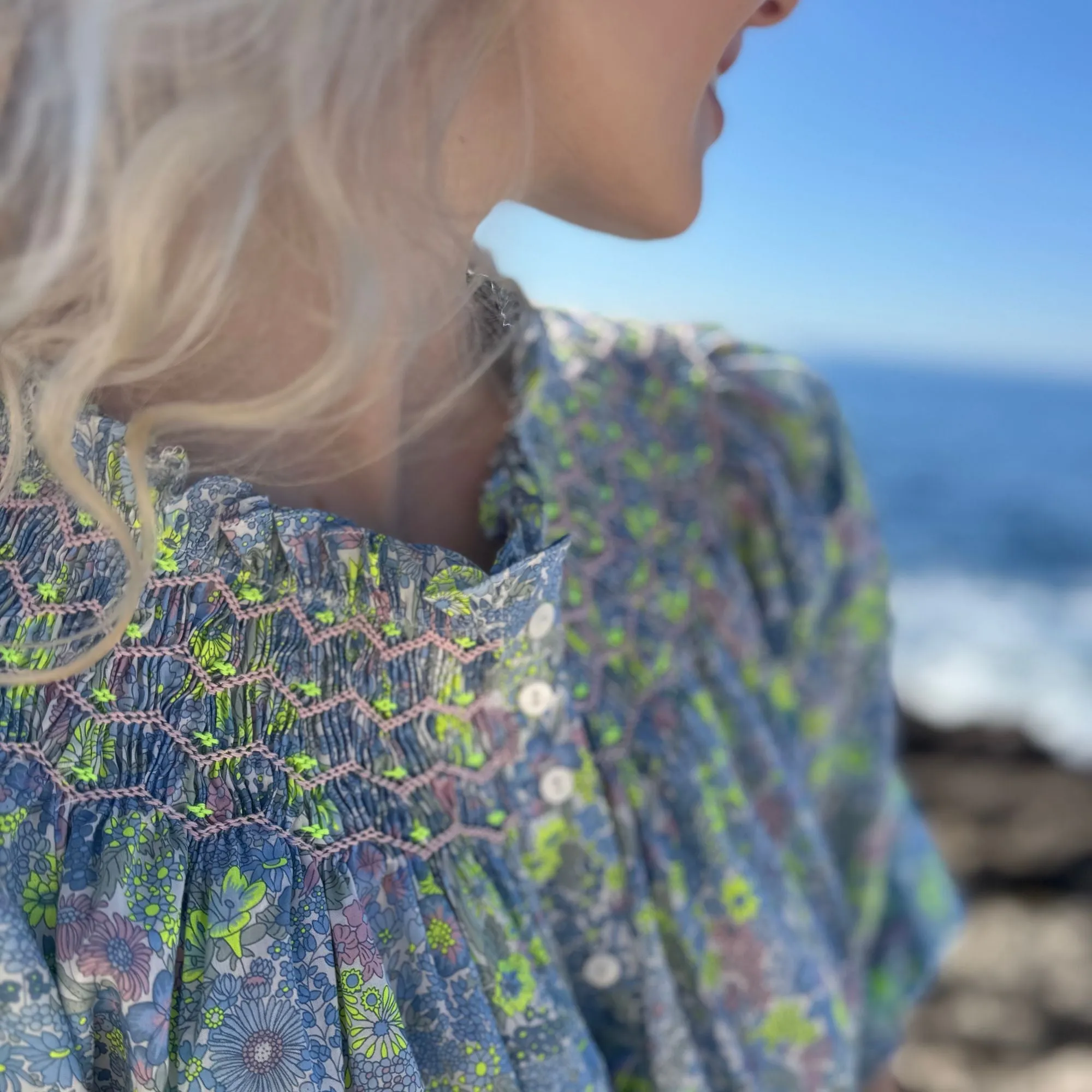 Cleopatra Blouse with Rhubarb and Custard Hand Smocking Made With Liberty Margaret Annie Neon Edition 22 sold by Smock London product image thumbnail 4