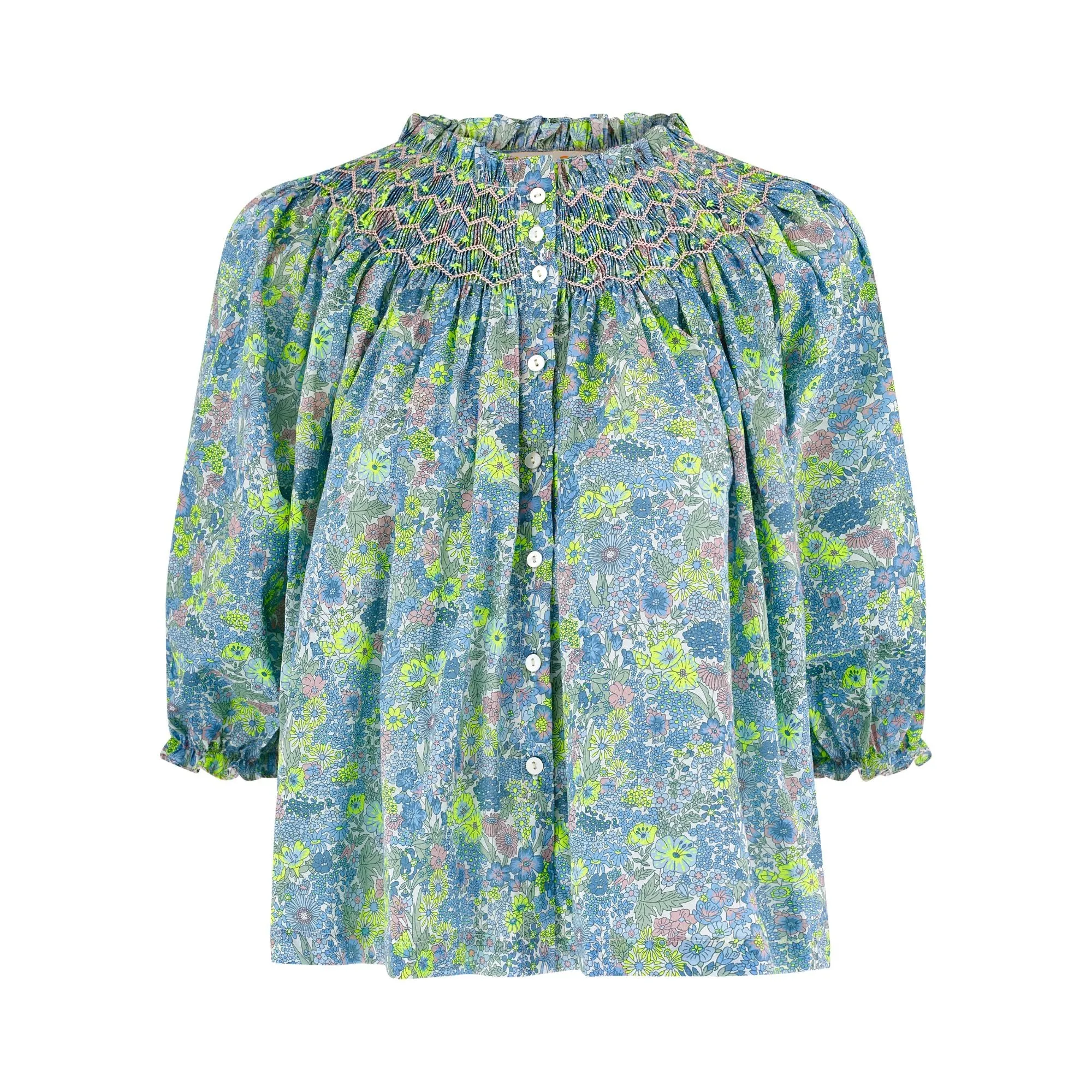 Cleopatra Blouse with Rhubarb and Custard Hand Smocking Made With Liberty Margaret Annie Neon Edition 22 sold by Smock London product image thumbnail 2