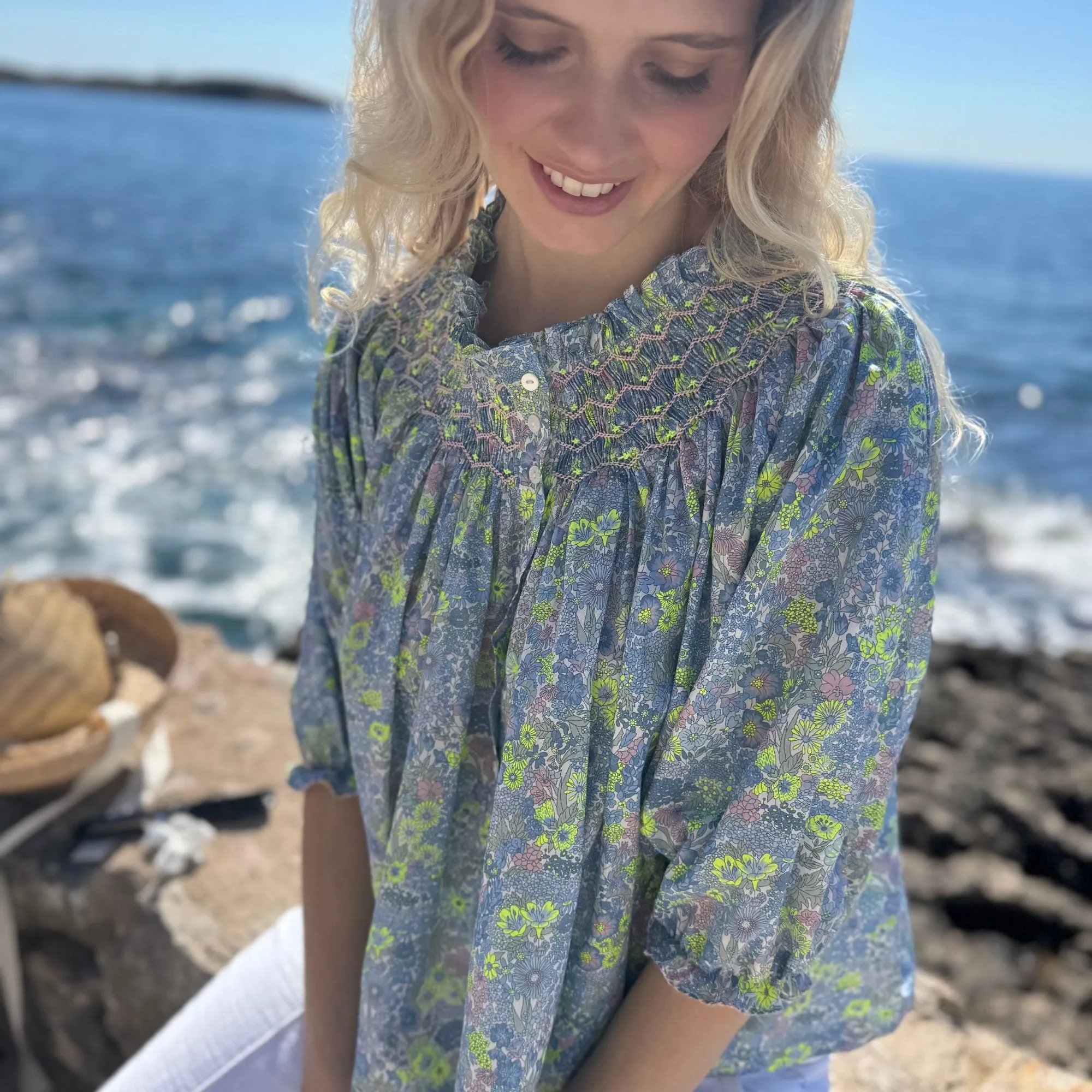 Cleopatra Blouse with Rhubarb and Custard Hand Smocking Made With Liberty Margaret Annie Neon Edition 22 sold by Smock London product image thumbnail 3