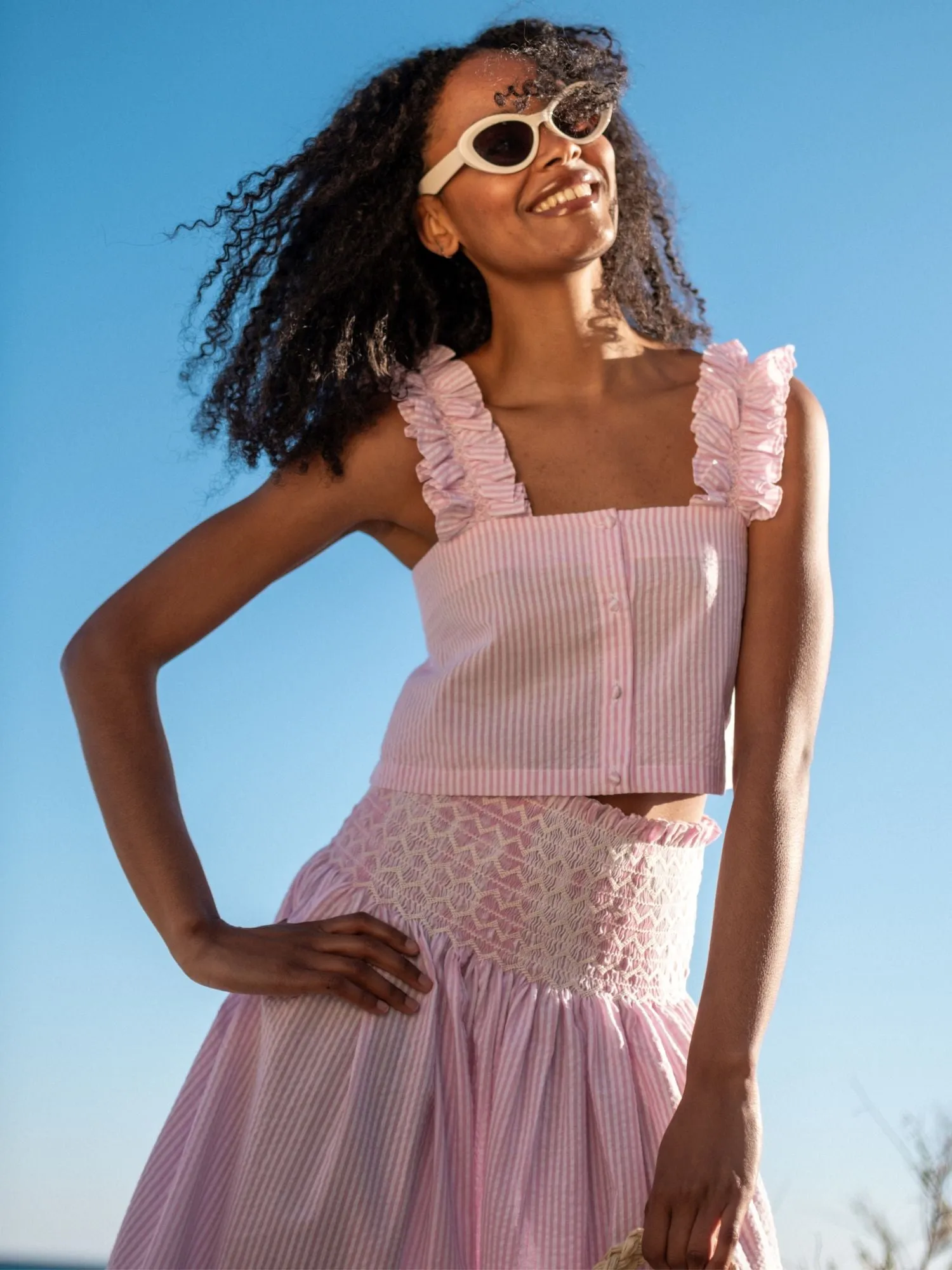 Sullivan Skirt Lollipop Seersucker with White Hand Smocking sold by Smock London product image thumbnail 3