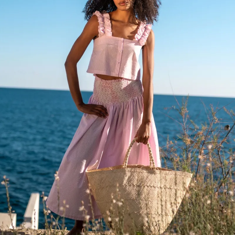 Sullivan Skirt Lollipop Seersucker with White Hand Smocking sold by Smock London