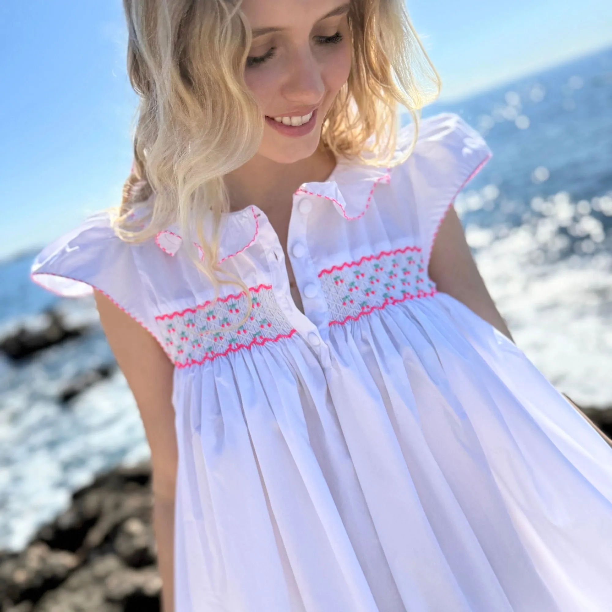 Nightingale Women's Dress with Cherry Pop Hand Smocking sold by Smock London product image thumbnail 2