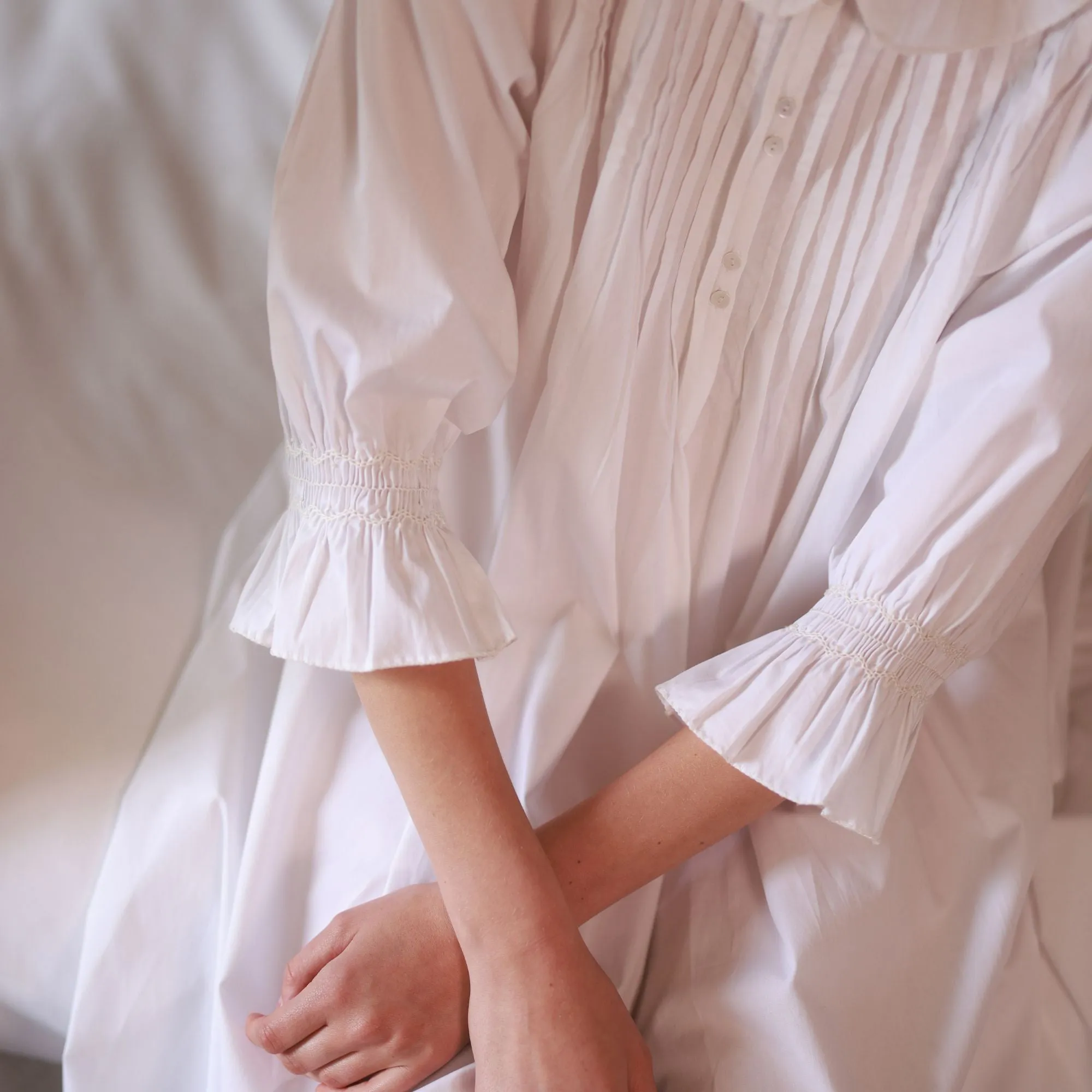 Bessie Coleman Women's Dress Moonstone Cotton with Ivory Hand Smocking sold by Smock London product image thumbnail 2