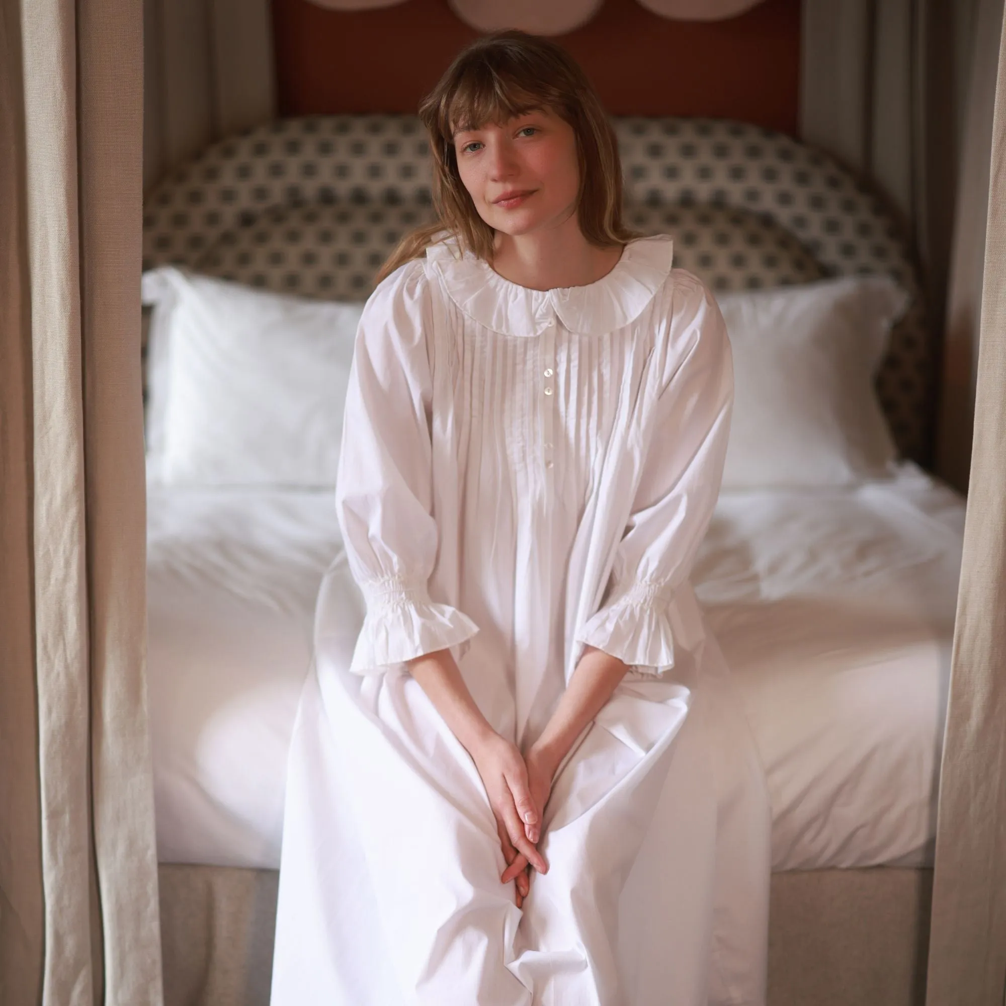 Bessie Coleman Women's Dress Moonstone Cotton with Ivory Hand Smocking sold by Smock London