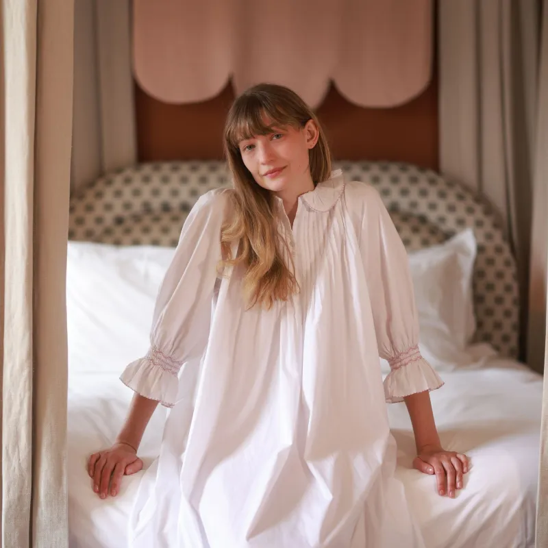 Bessie Coleman Women's Dress Moonstone Cotton with Kir Royale Hand Smocking made by Smock London