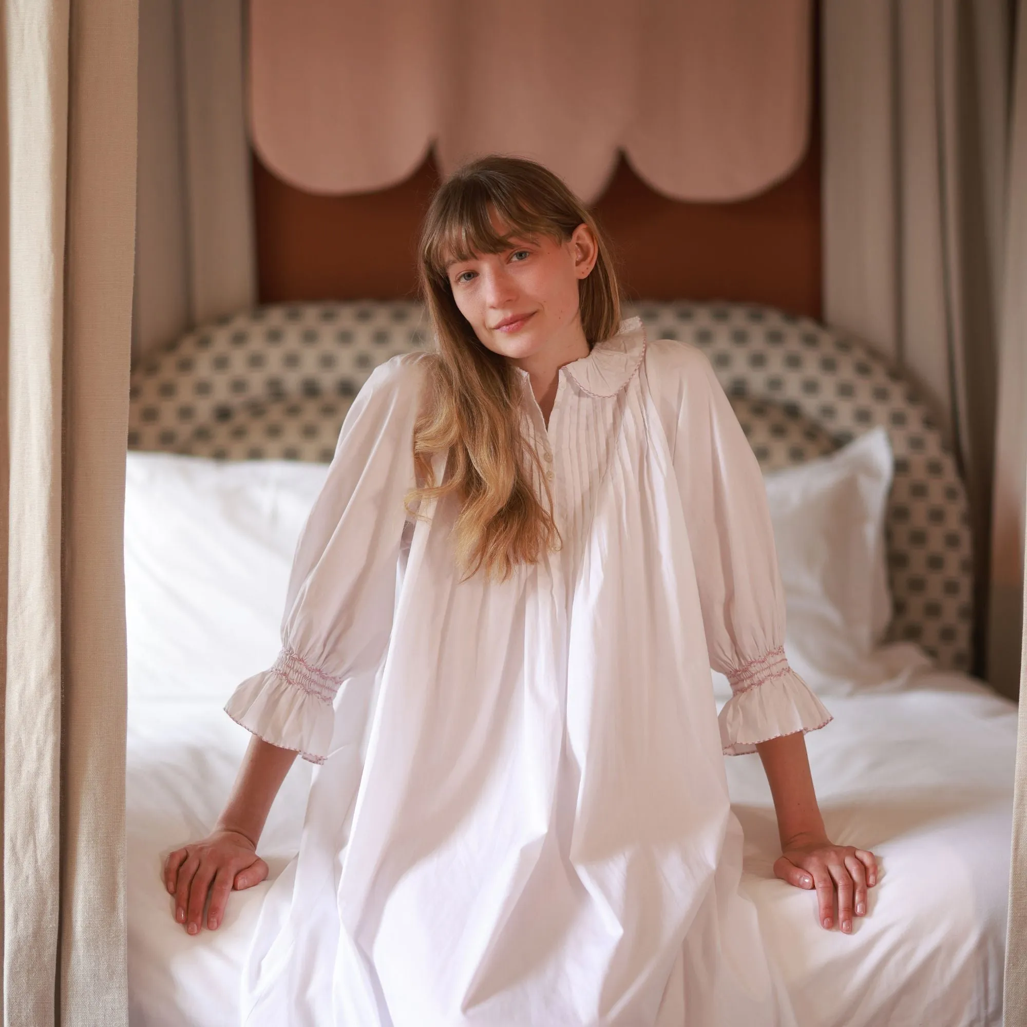 Bessie Coleman Women's Dress Moonstone Cotton with Kir Royale Hand Smocking sold by Smock London