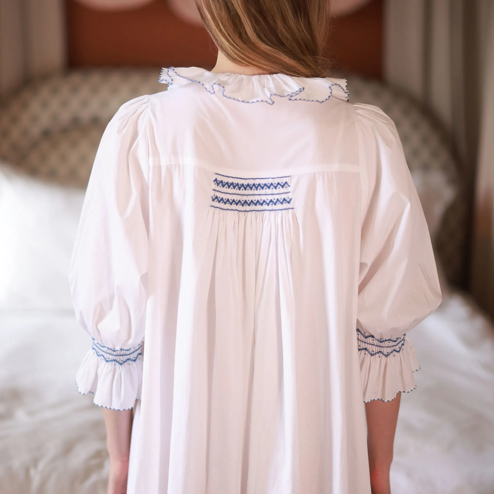 Bessie Coleman Women's Dress Moonstone Cotton with Sapphire Hand Smocking sold by Smock London product image thumbnail 3