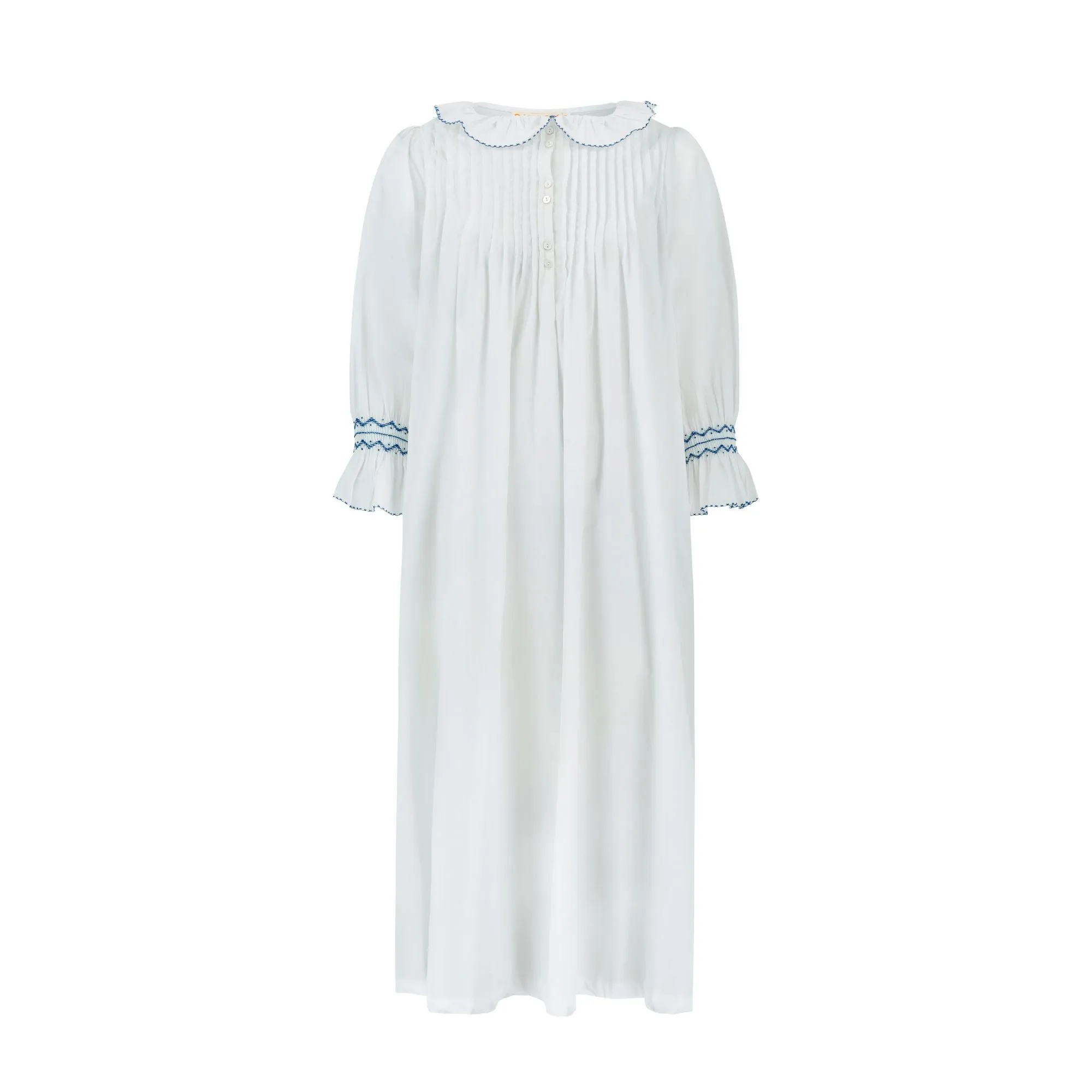 Bessie Coleman Women's Dress Moonstone Cotton with Sapphire Hand Smocking sold by Smock London product image thumbnail 2
