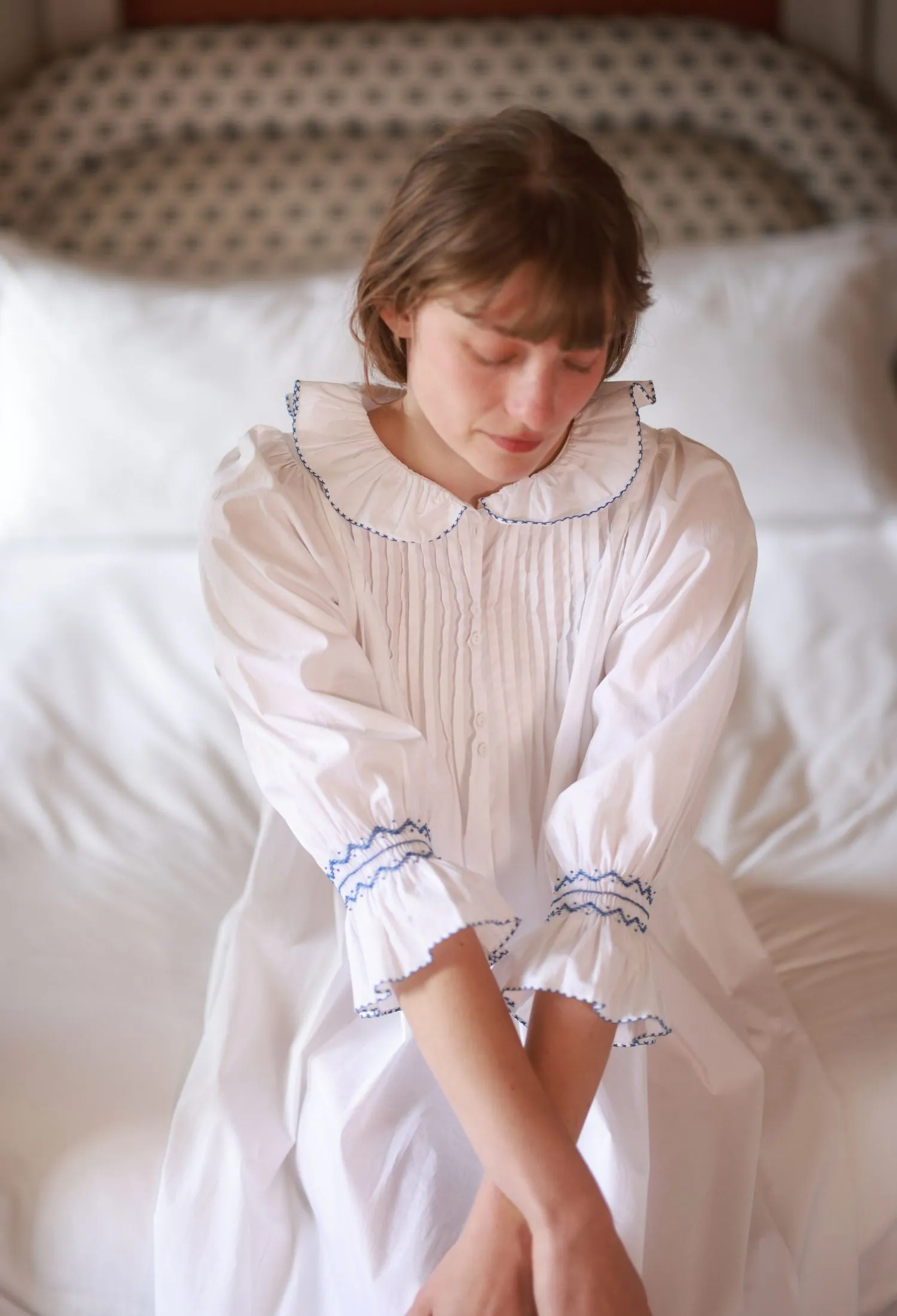 Bessie Coleman Women's Dress Moonstone Cotton with Sapphire Hand Smocking sold by Smock London product image thumbnail 4