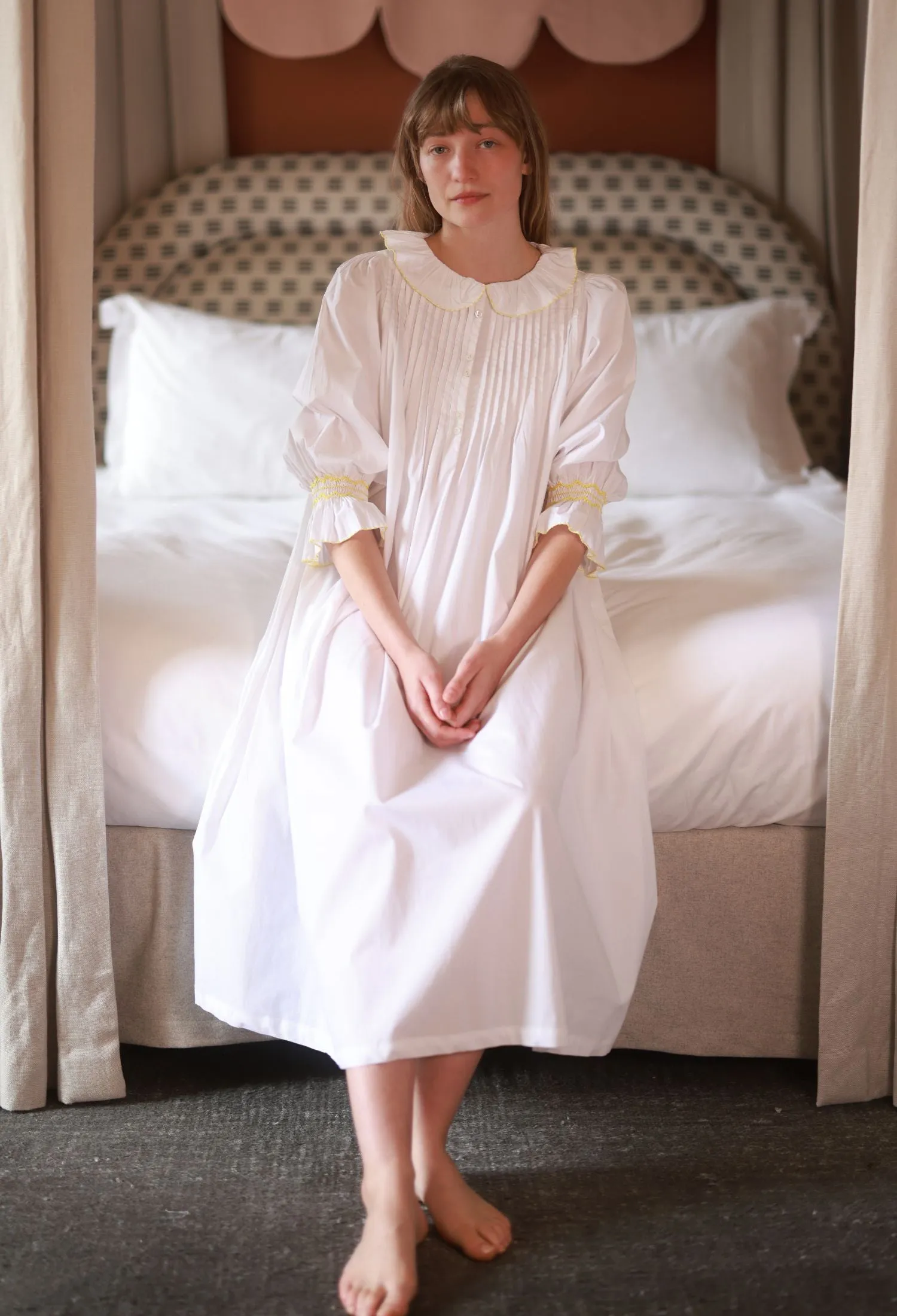 Bessie Coleman Women's Dress Moonstone Cotton with Sunshine Hand Smocking sold by Smock London product image thumbnail 3