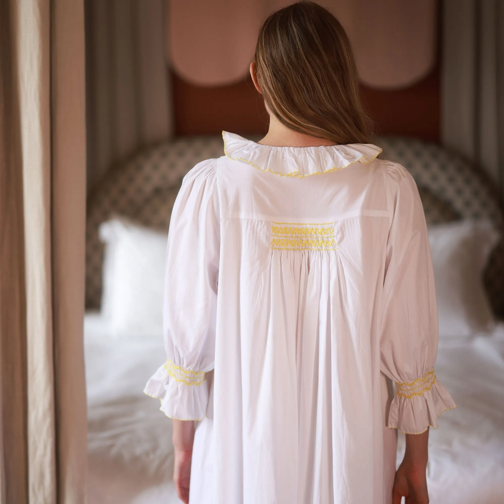 Bessie Coleman Women's Dress Moonstone Cotton with Sunshine Hand Smocking sold by Smock London product image thumbnail 2