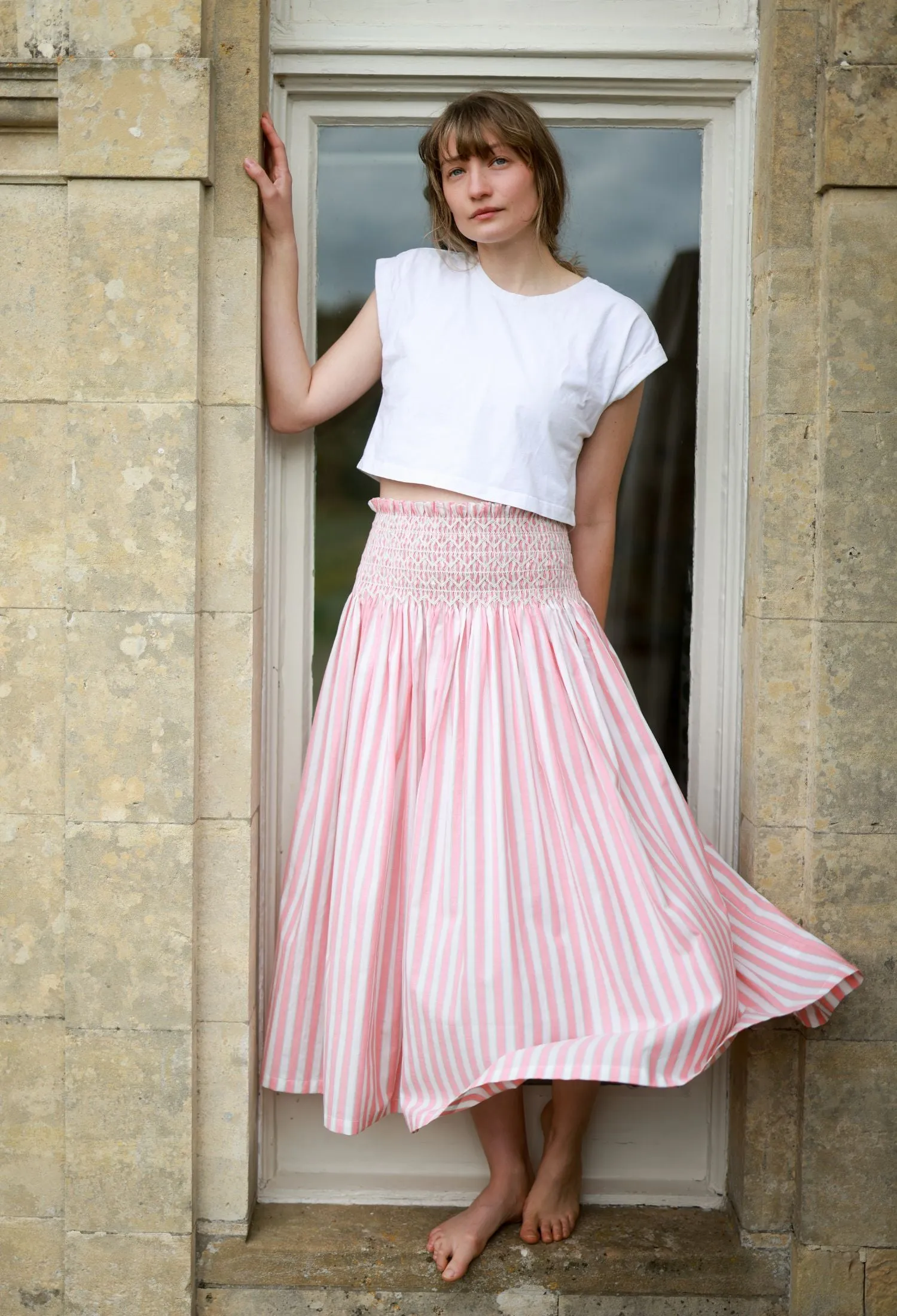 M/L Sullivan Skirt Clubhouse Stripes with Sorbet Hand Smocking sold by Smock London product image thumbnail 5